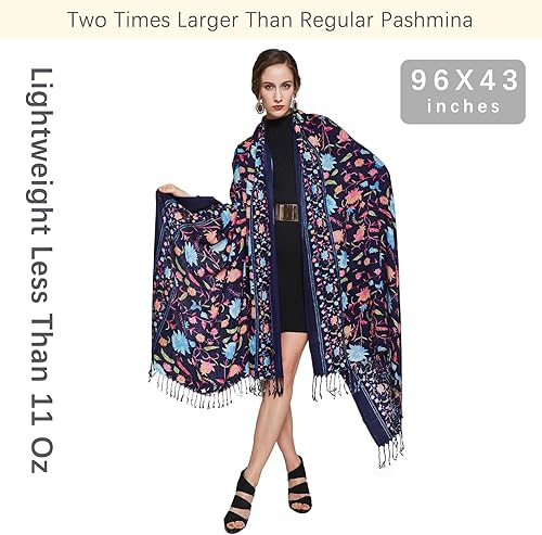 Miniatura 187 de DANA XU Manta de pashmina extragrande 100% de lana merina, bufanda de viaje, bufanda de cachemira para mujer, otoño e invierno, chal de gran