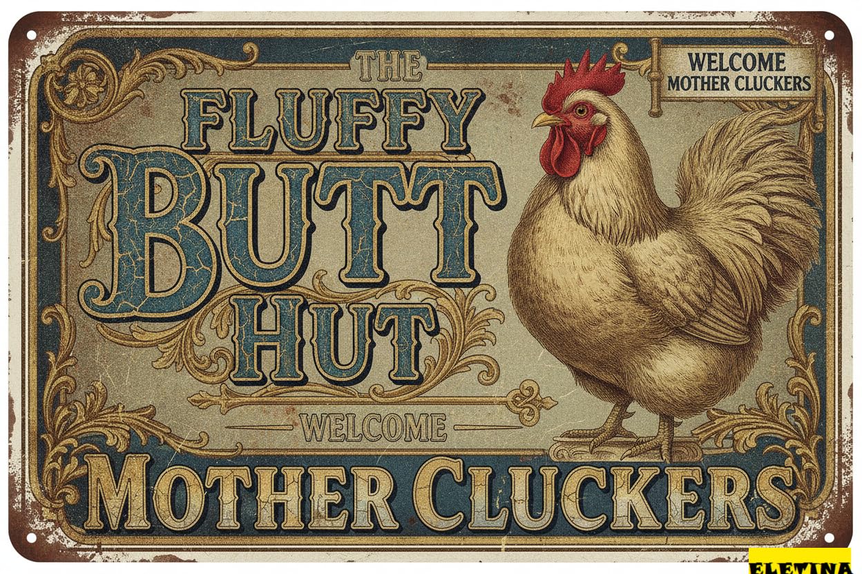 Personalized Sign for Man Cave Chicken Coop Fluffy Butt Hut Chicken Tin S - 8x12 Inch Retro Style Wall Decor Private Property Decorative