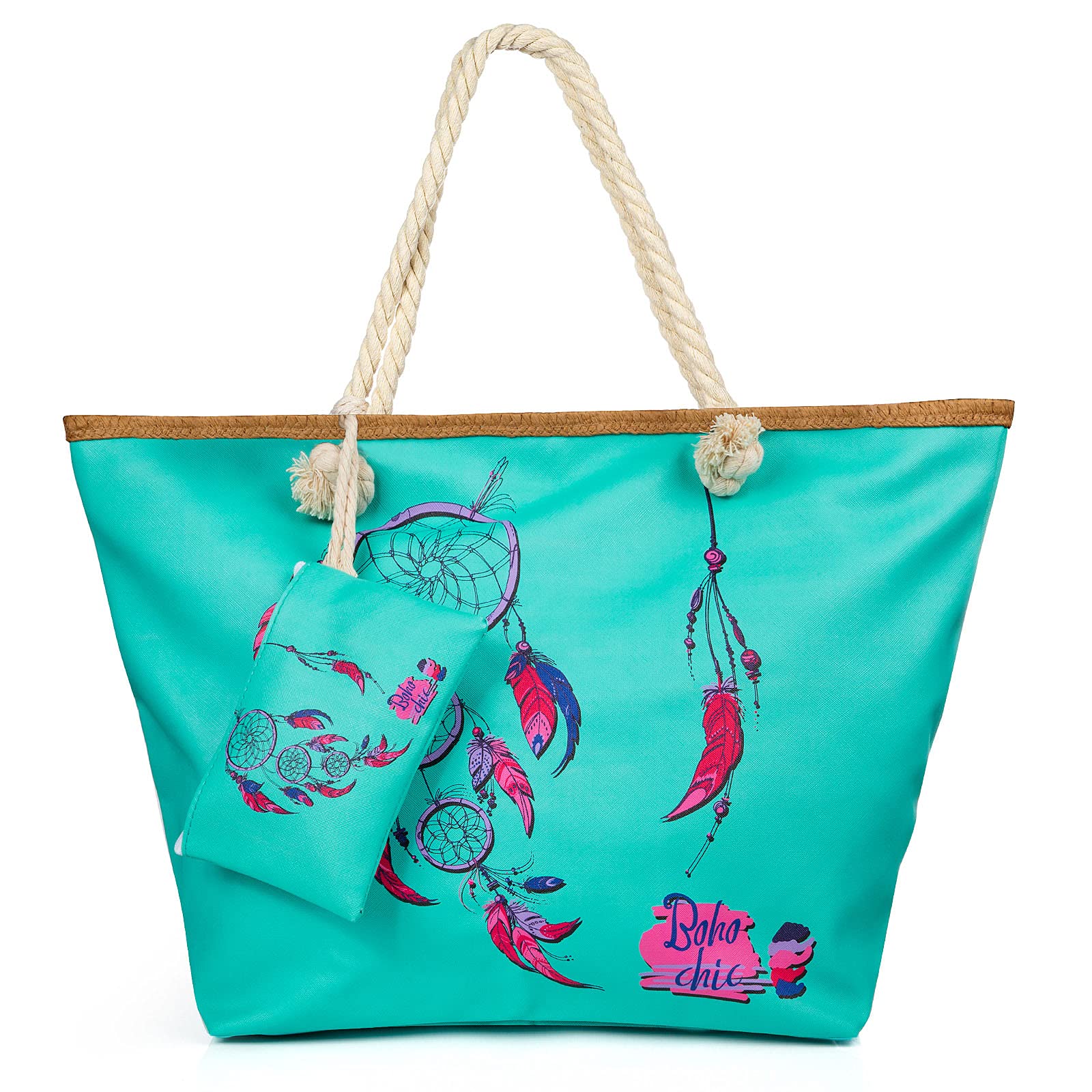 Weinsamkeit Bolso de Playa Grande, Bolsa de Playa para Mujer, Totalizador de Lona Shopper Bolsa de Hombro, Impermeable con Cremallera