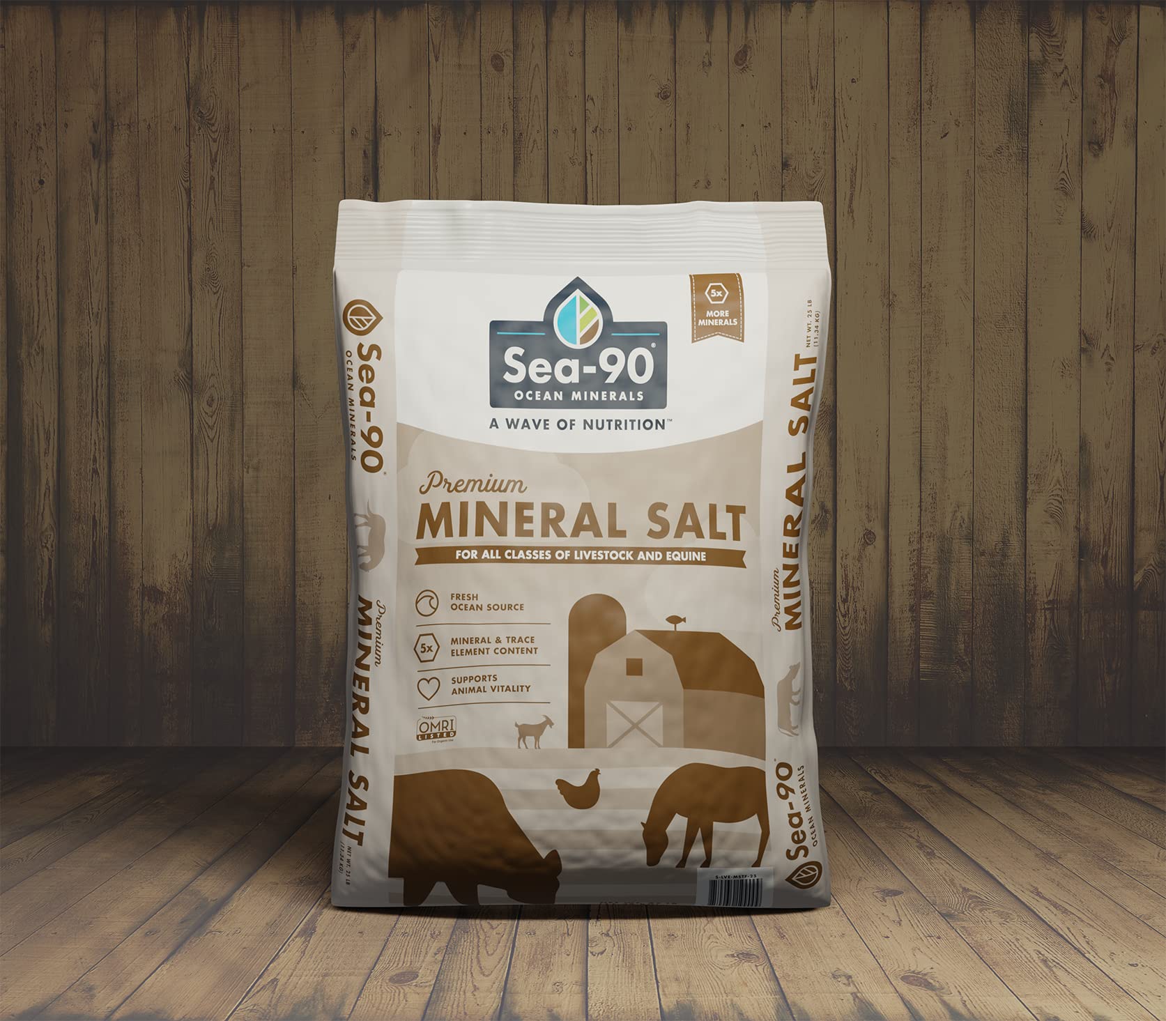 Sea-90 Mineral Sea Salt - 25 Pounds - 5X Elements and Trace Minerals - OMRI Listed - Organic Sea Salt - High Nutritional Value - Best for Cattles & Poultry Farms