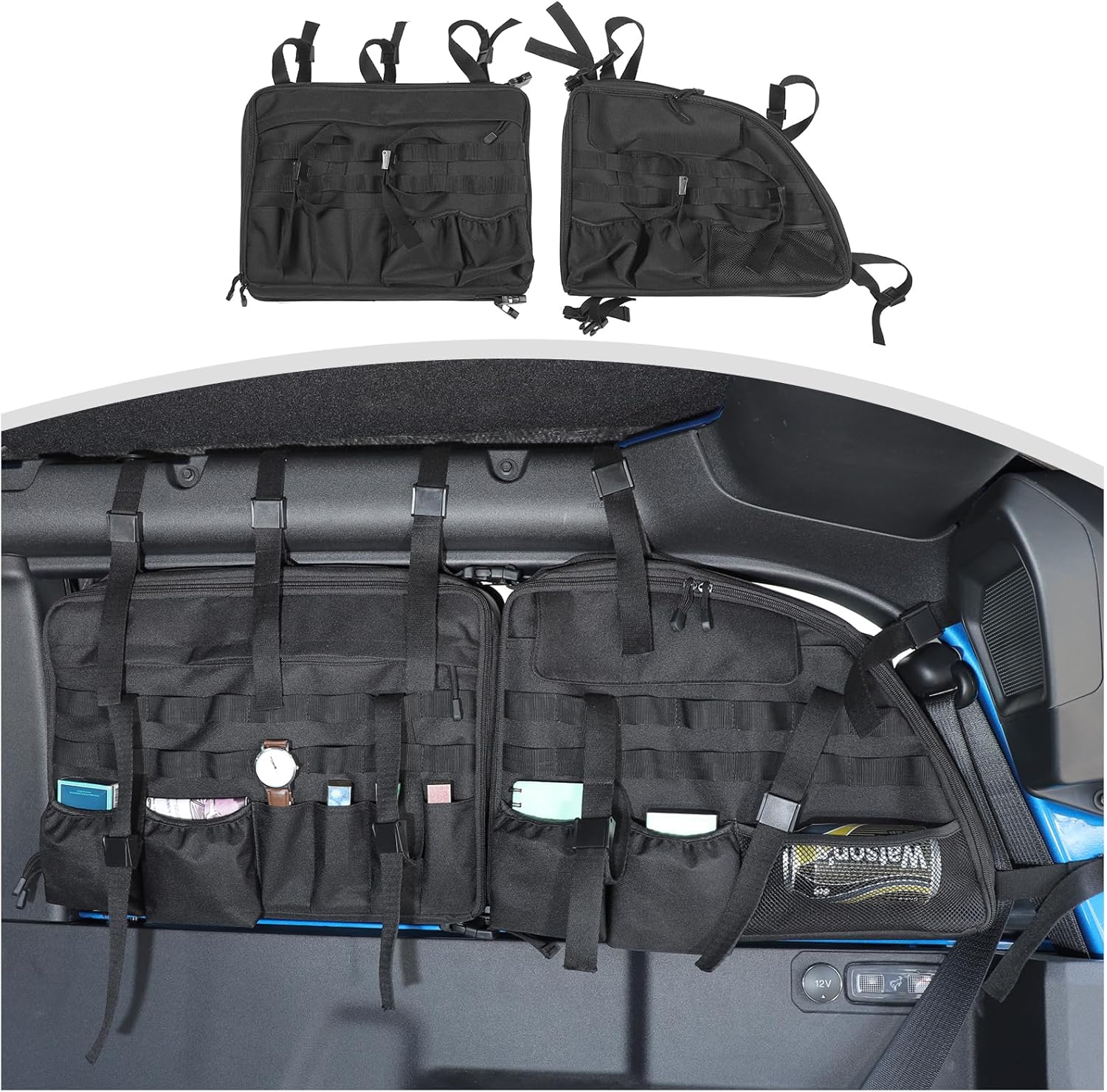 Linskip TrunkMate Roll Bar Organizer for Ford Bronco 2Door 2021-2025, Roll Bar Storage Bag for 2 Door Bronco Trunk Accessories, Durable Molle Webbing + Convenient Storage Pocket(Left)