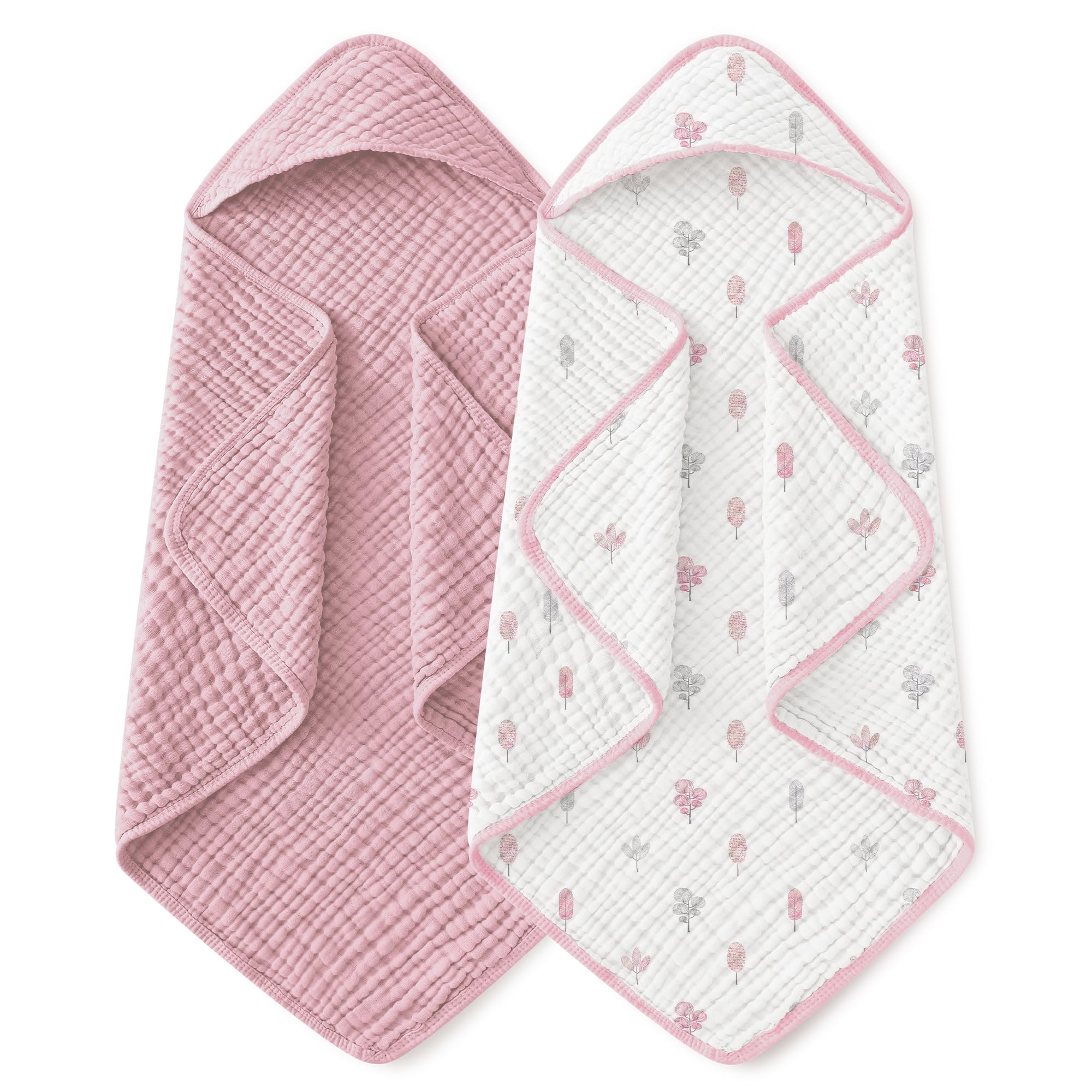 Yoofoss Hooded Baby Bath Towels 2 Pack 100% Muslin Organic Cotton with Hood