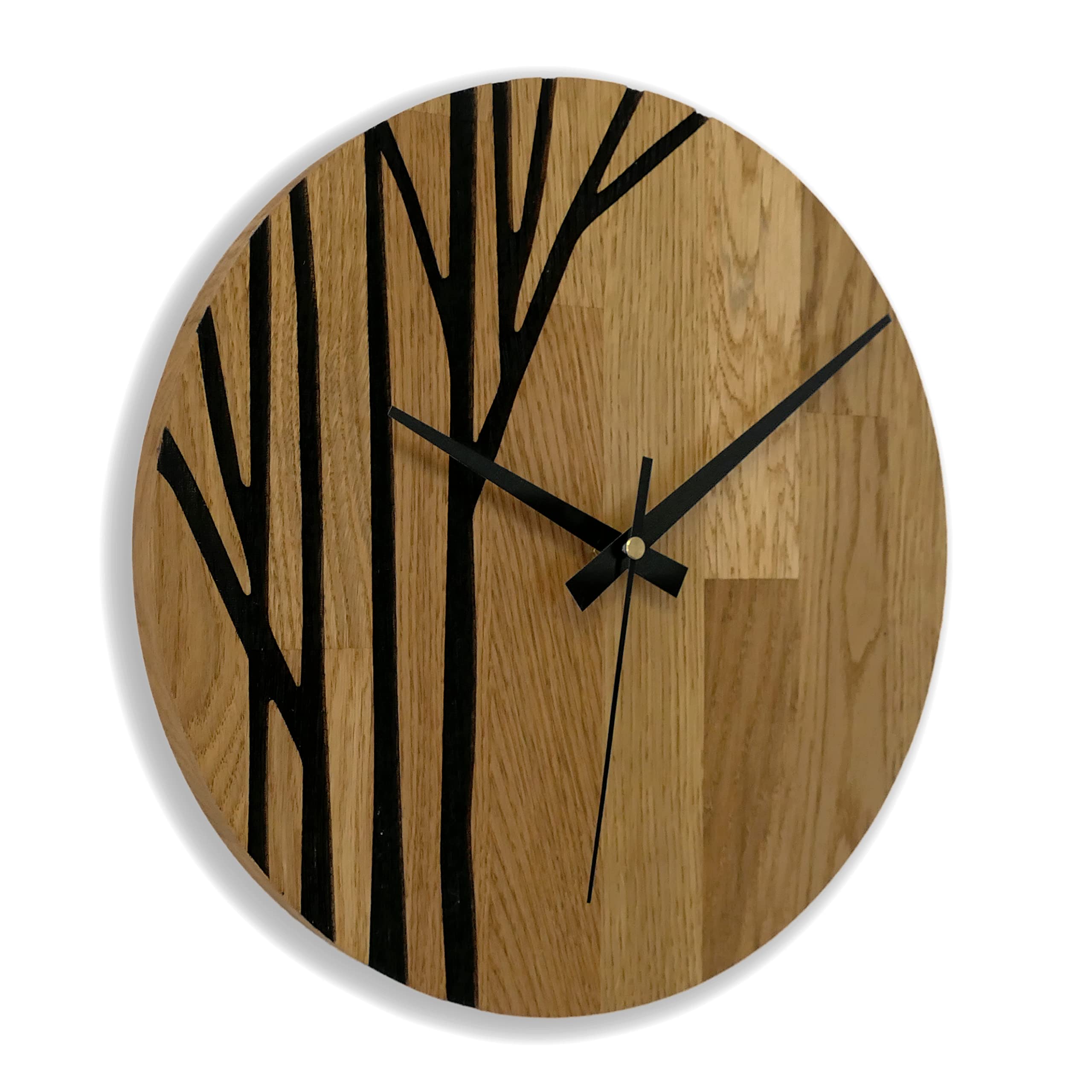 Wanduhr aus echtem Eichenholz, Moderne Wanduhr aus Holz, Heimdekoration aus Eiche - Mattlack, 40 cm