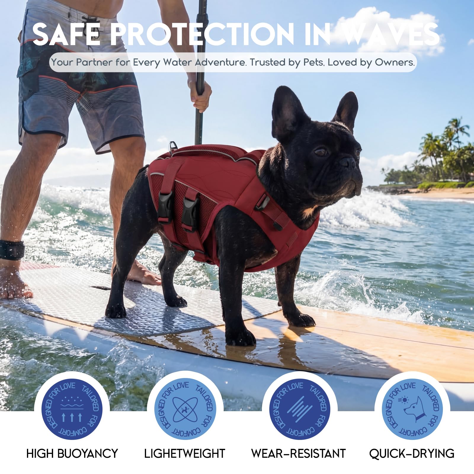 ASENKU Chaleco Salvavidas para Perros con Asa de Rescate, Cinturón Reflectante y Anilla D - Arnés Flotante con Panel Ventilado de Malla en el Vientre para Natación, Paseo en Barco, Seguridad en Agua