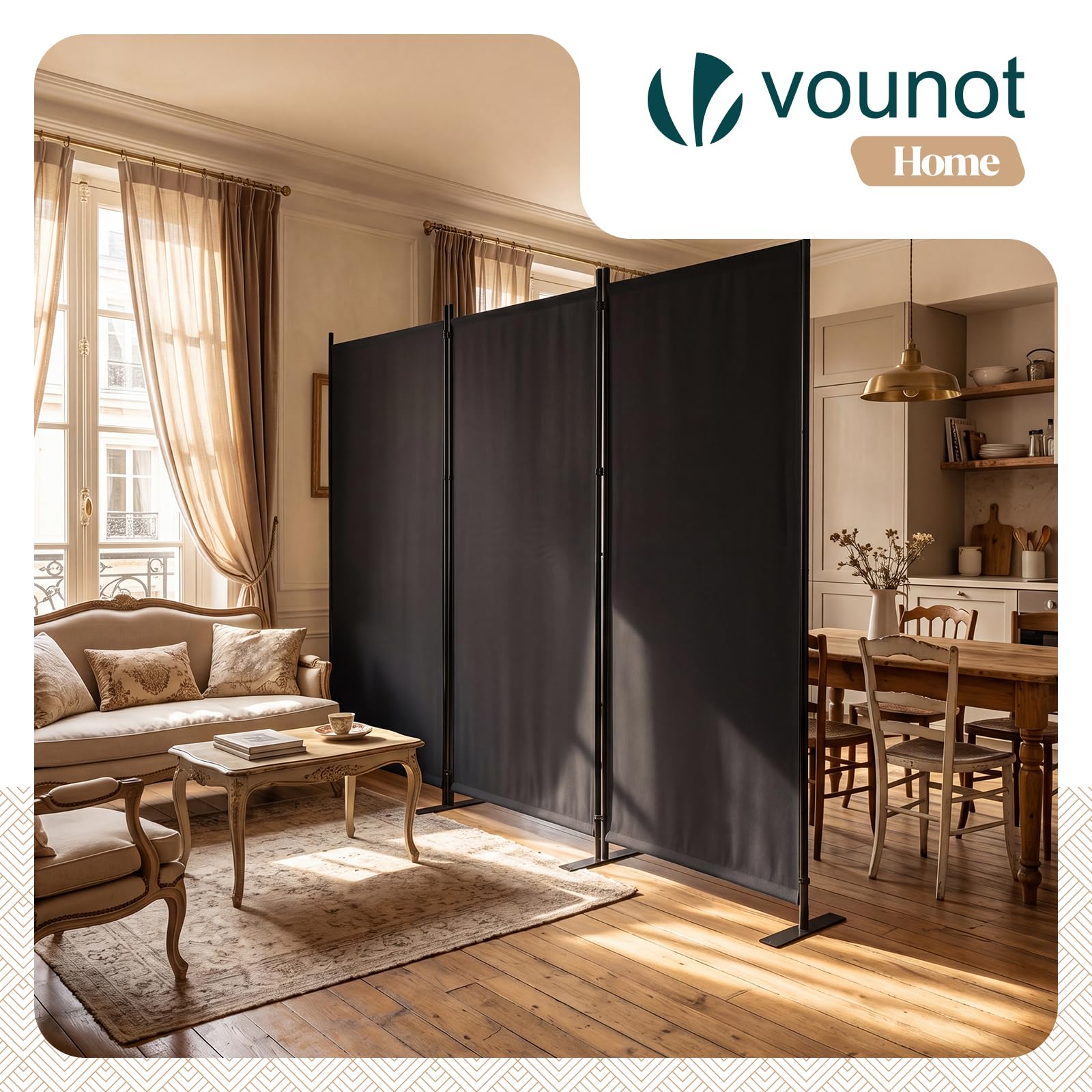 vounot® Paravent Séparateur de Pièce 3 Panneaux Cloison de Séparation Autoportant Pliable Brise Vue pour Plus d’Intimité Salon Chambre Bureau 262 x 30 x 173 cm Anthracite