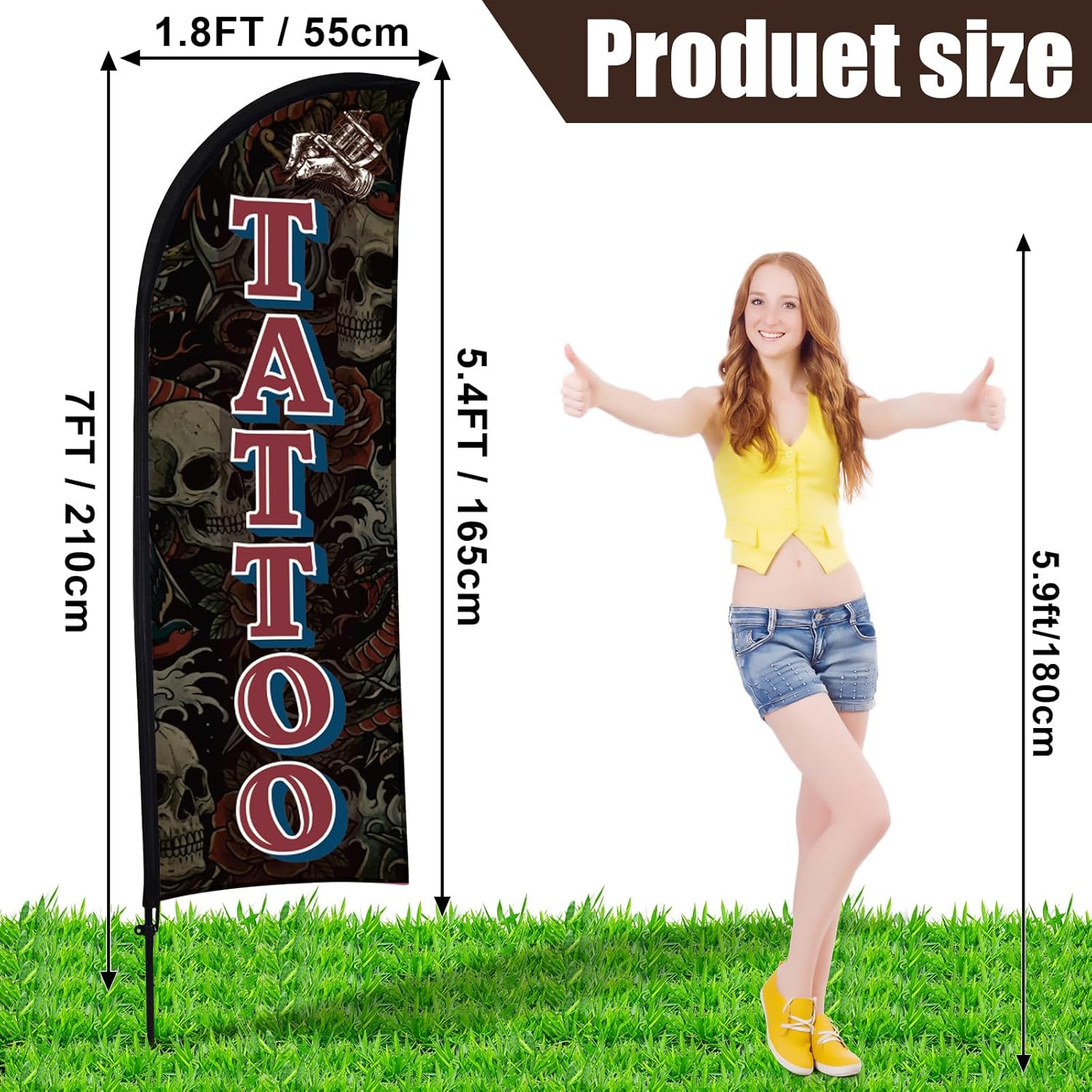 Buryeah 2 Sets Tattoo Feather Flag Pole Kit 7 ft Tattoo Shop Advertising Banner Sign Swooper Flag and Ground Stake and Portable Bag for Studio Shop Plaque Outside Outdoor Ground Advertising Business