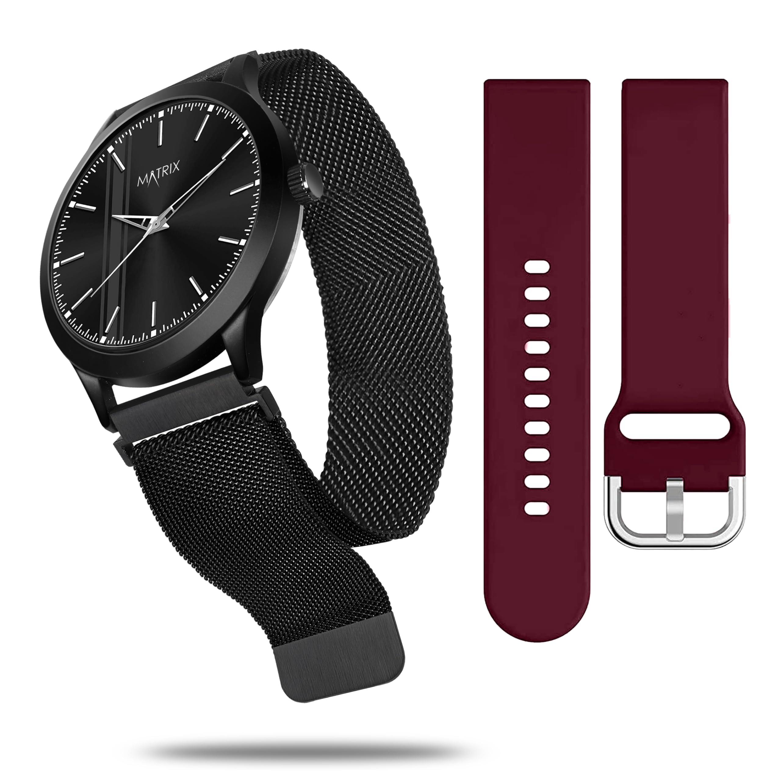 Matrix Swap Analog Black Dial Watch with Interchangeable Straps for Men & Boys (Black Chain & Burgundy) (B0CJLKSSB6) Amazon Price History, Amazon Price Tracker