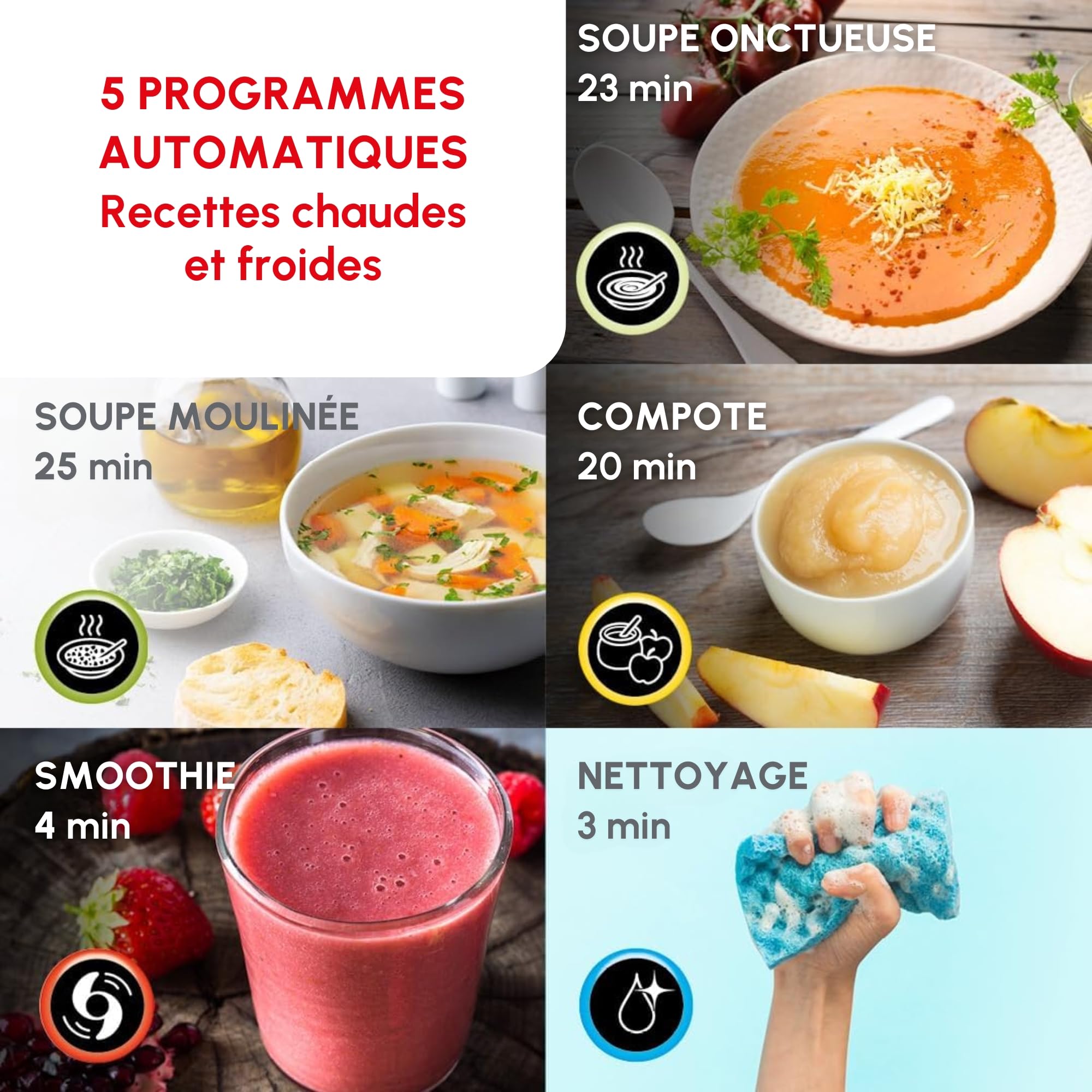 Moulinex Blender chauffant, 1000 W, Capacité 1.2 L, 5 programmes automatiques, Double paroi, Soupe, Velouté, Compote, Smoothie, Maintien au Chaud, Easy Soup silver LM841110