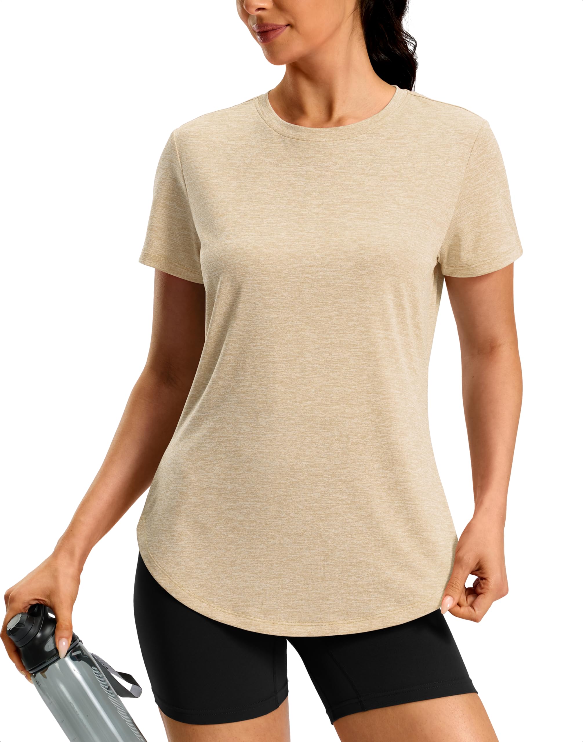 Women's Workout Shirts Bum-Covering Length Lightweight Short Sleeve Dry Fit Athletic Hiking Running Summer Tops for Women — view 9
