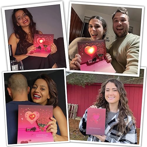 Miniatura 5 de Tarjeta de aniversario desplegable para pareja con luces y música, tarjeta de feliz aniversario para esposa y novia, tarjeta desplegable, tarjeta de