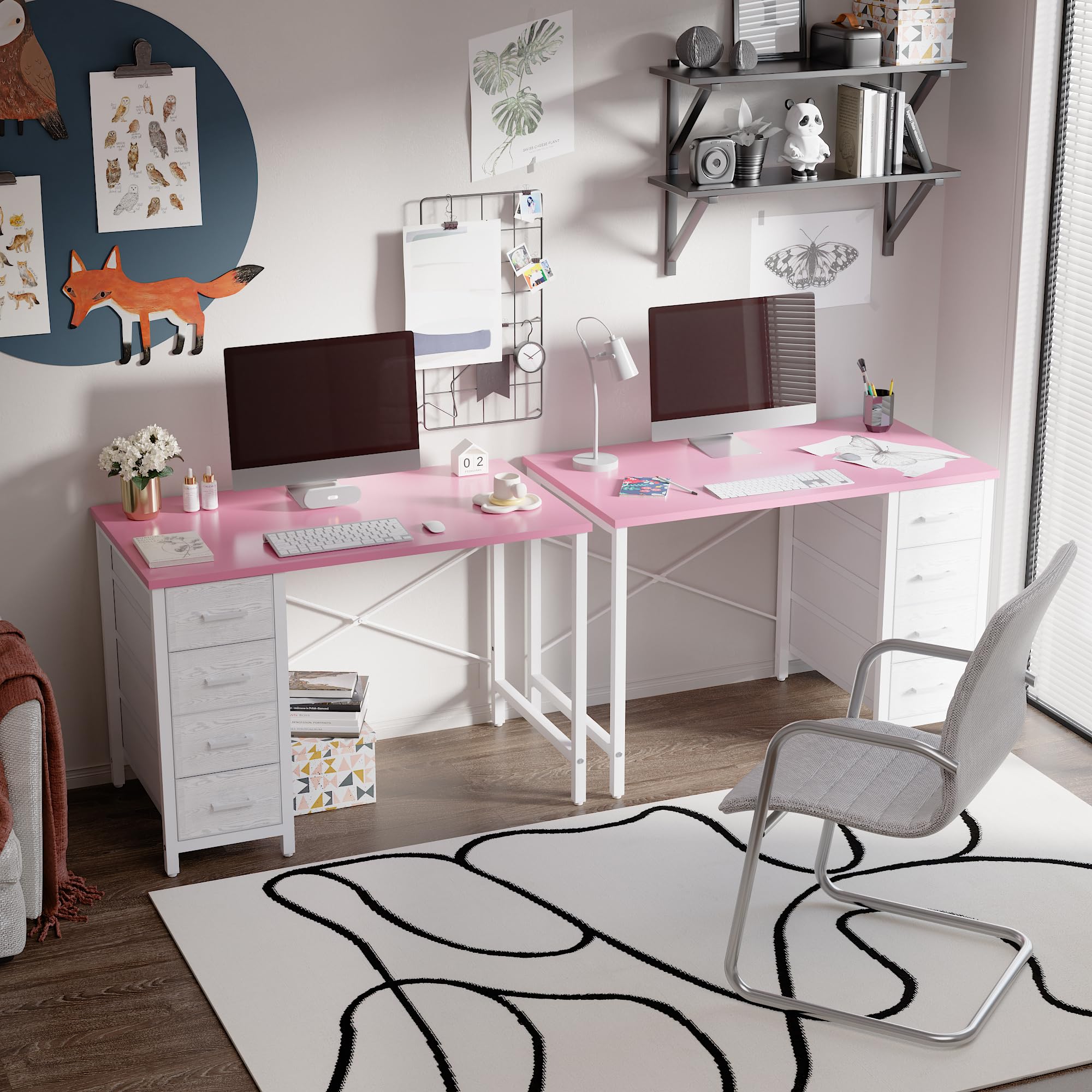 PAMRAY Escritorio para PC de 80 cm con 4 cajones, Pequeño Escritorio para el hogar, Dormitorio, Estudio, Escritorio para PC Sencillo y Moderno, Rosa
