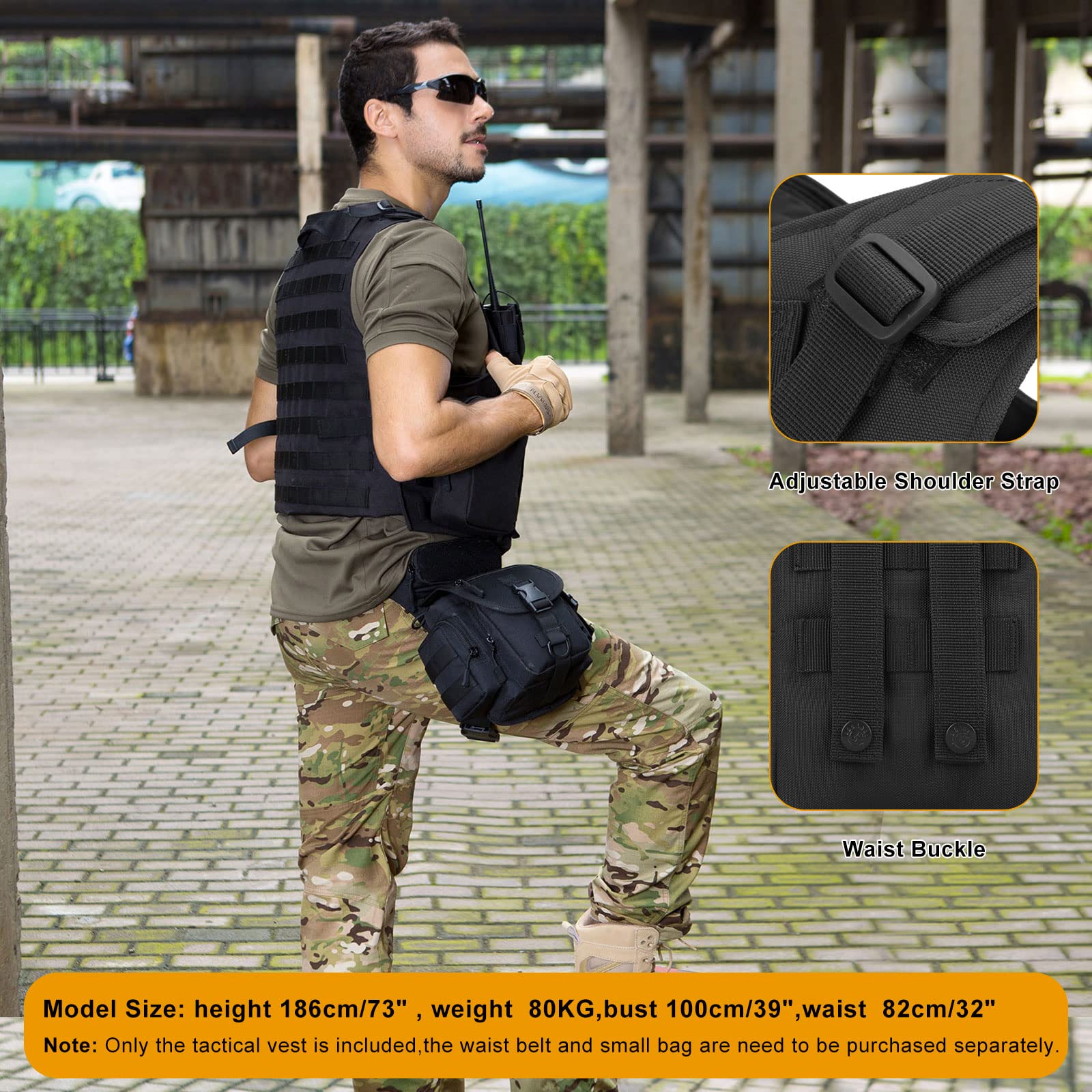 HUNTVP Gilet Tattico Militare Pettorina da Softair Giubbotto Molle Regolabile Gilet da Pesca Caccia Campeggio Escursione