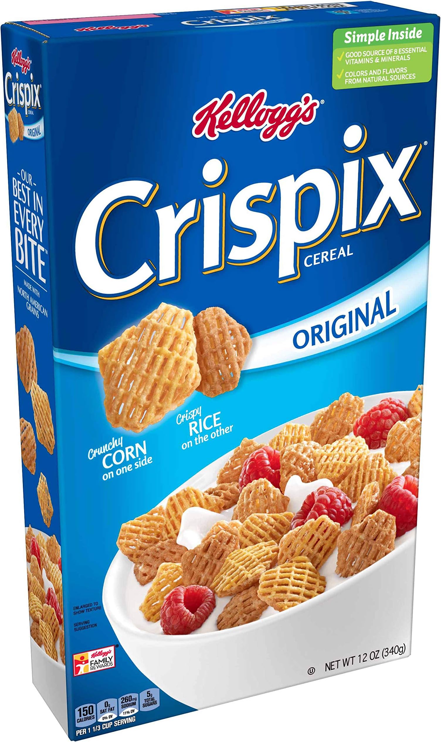 Kellogg's Crispix Breakfast Cereal, 8 Vitamins and Minerals, Try in Snack Mix, Original, 12oz Box (1 Box)