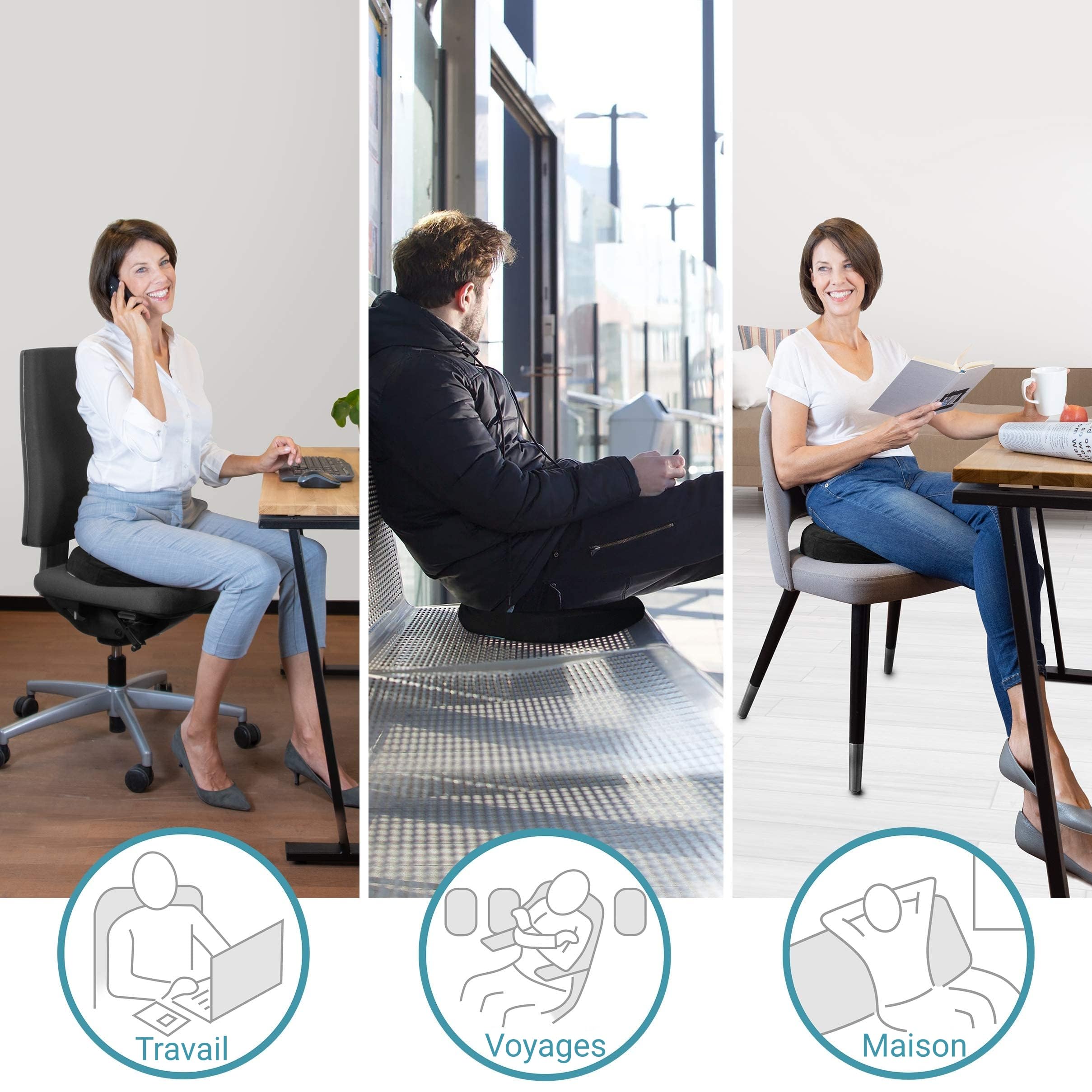 bonmedico Coussin Coccyx Orthopédique - de Chaise Bureau - de Siège Ergonomique pour Bureau et Voiture - Bouée Médicale Ergonomique en Gel et Mousse à Mémoire de Forme (Noir Velours, Large)