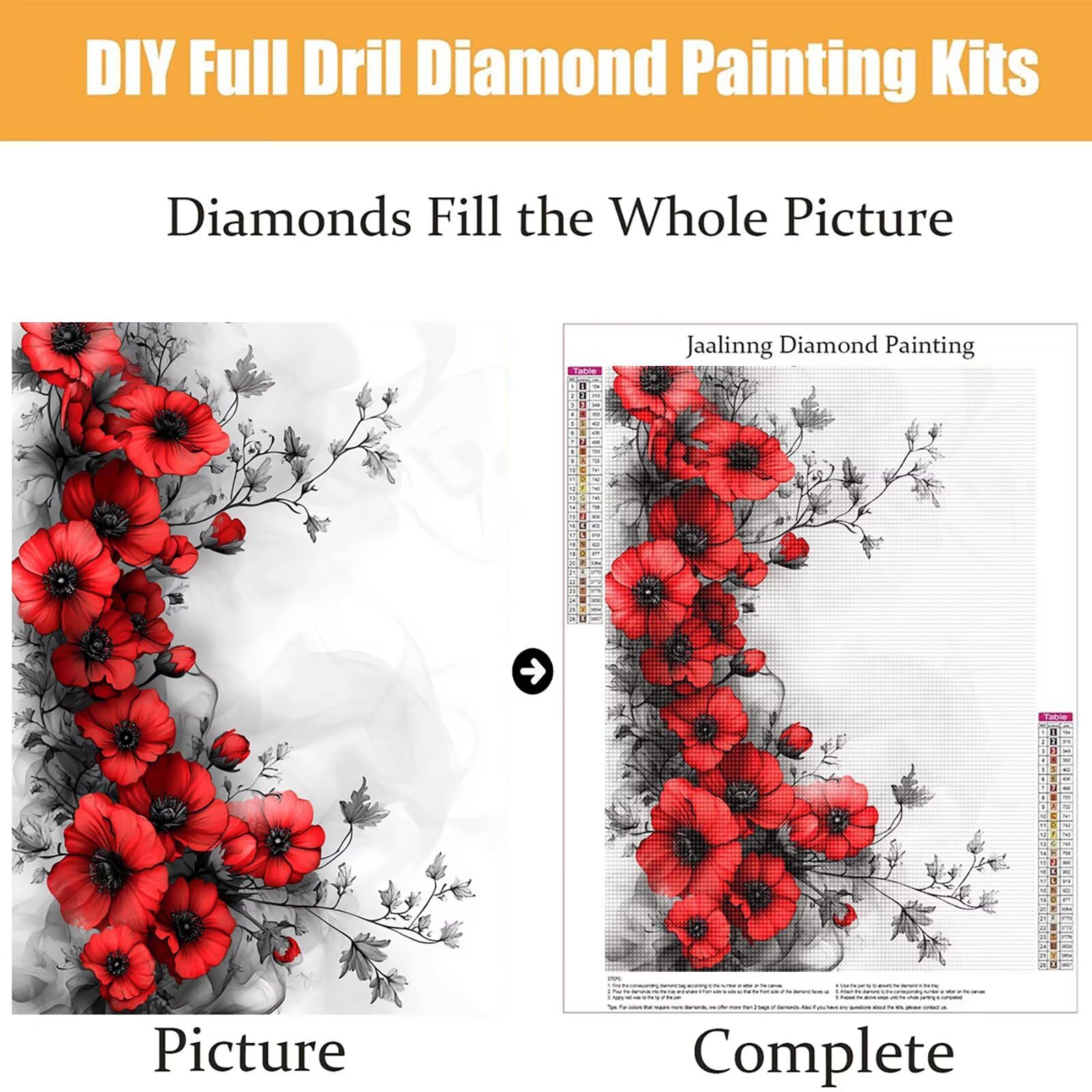 Diamond Painting Kit Completo, Diamond Painting Fiori, 5D Quadrato Pittura Diamante Kit Manualidades Adultos DIY Diamantini Crystal Art Disegni Ricamo Punto Croce Artigianale, 60x90cm Retrò j0-960