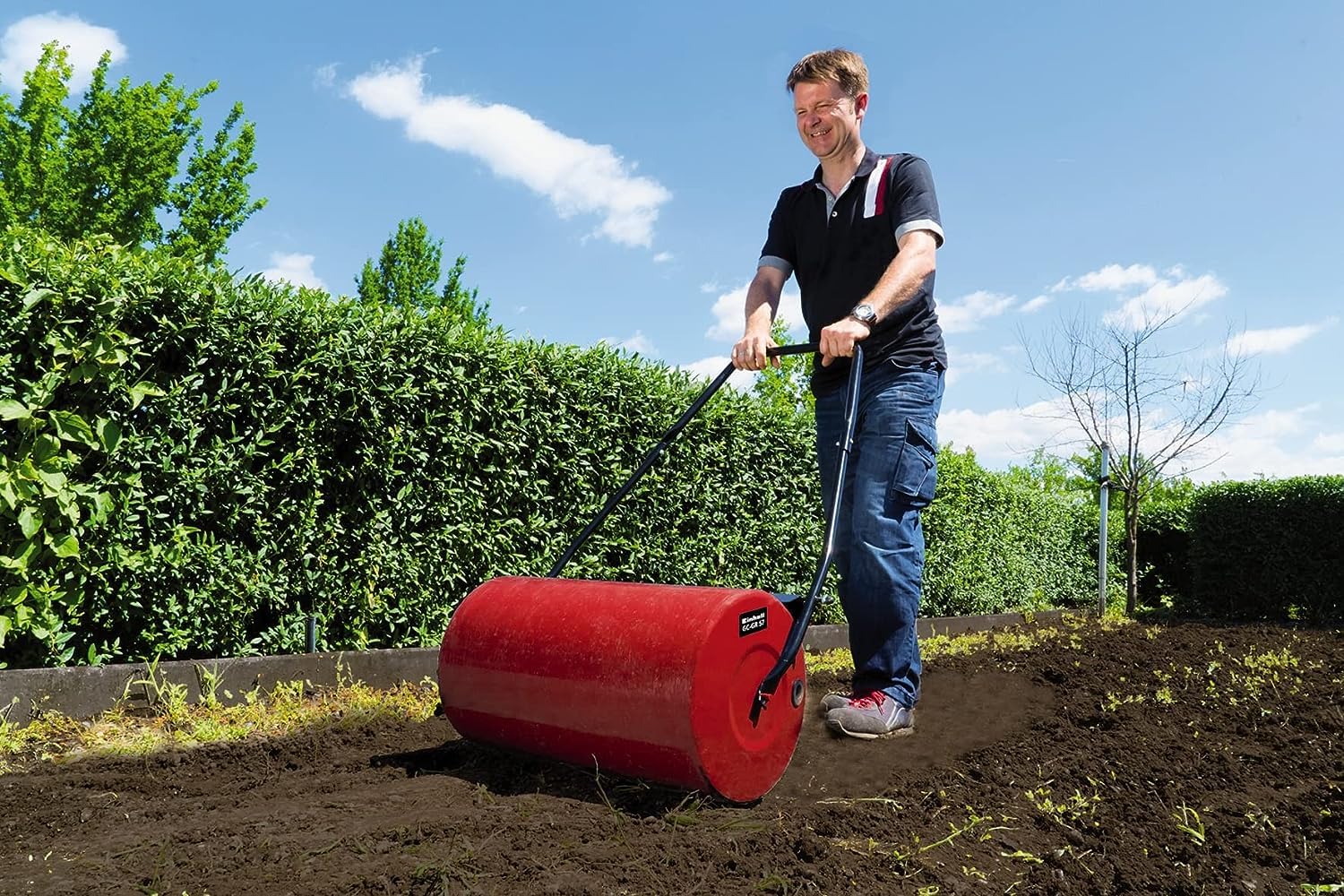 Einhell Césped Rodillo GC-GR 57 (57 cm Ancho, 32 cm de diámetro, Laterales Posibilidad de Relleno con Cierre por Ambos Lados, Suciedad Ajustable ABS treifer)
