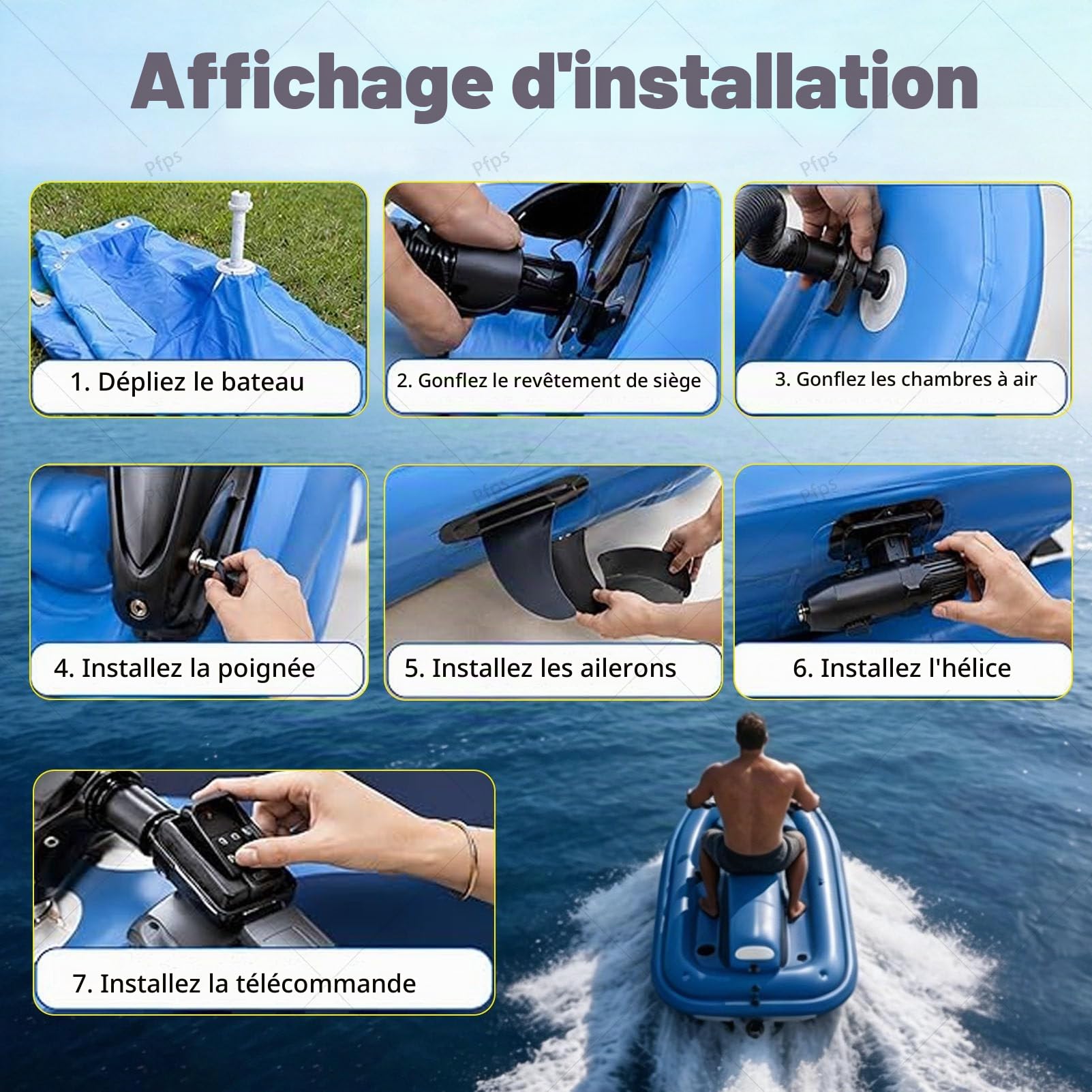 Jet-Ski électrique Gonflable Et Pliable, avec Hélice sous-Marine De 500 W, Autonomie De 130 Minutes, Stabilisateur à Double Aileron Amovible pour Le Kayak Et La Plongée Nothruster
