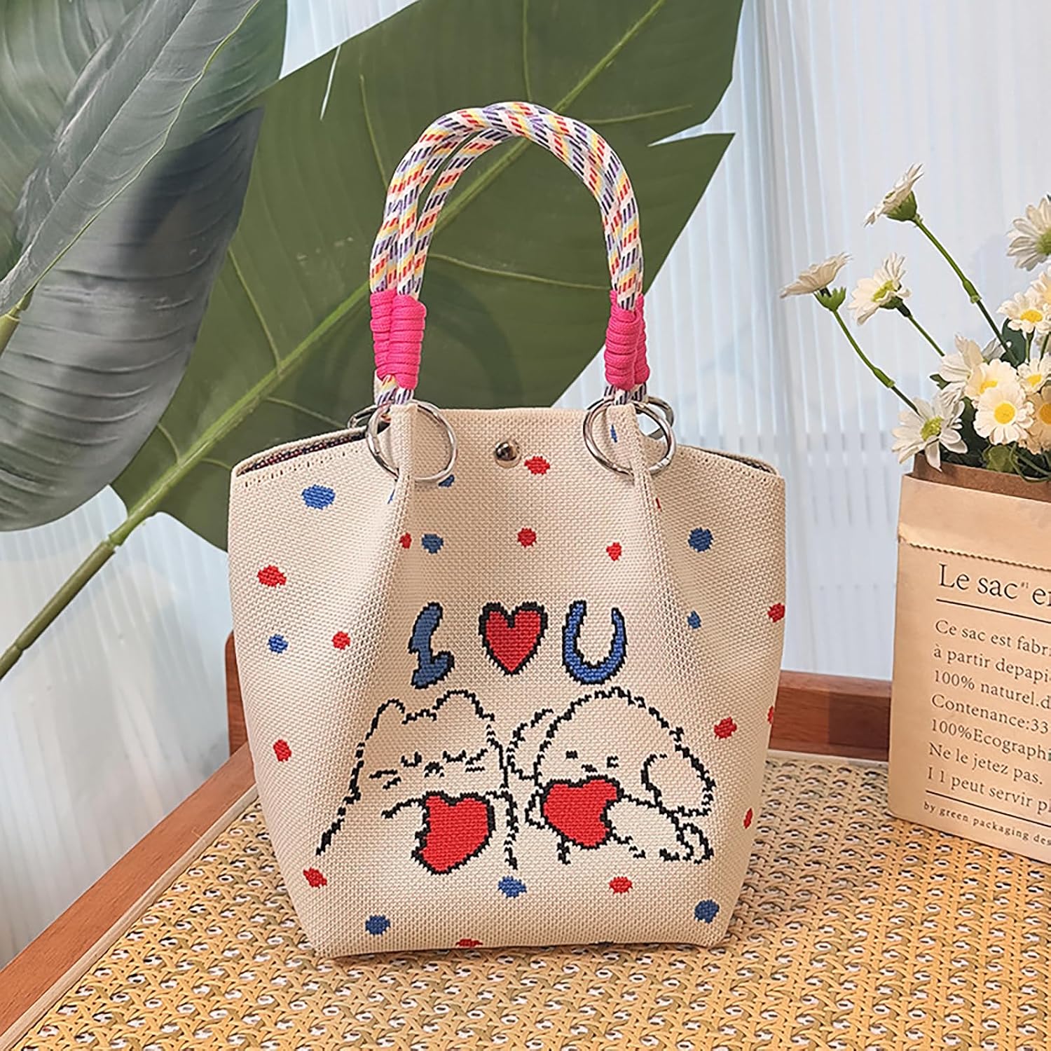 Crochet Tote Bag for Women, Cute Colorful Handmade Bag, Adorable Gift Idea for Her image 2
