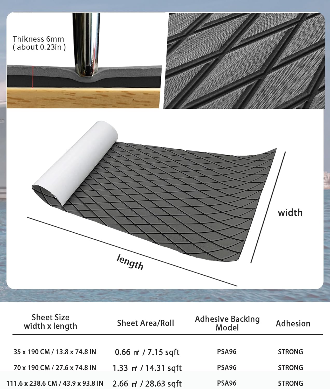 KXKZREN EVA Foam Boat Flooring Decking Sheet 6mm Thick Diamond Anti-Slip Marine Flooring Mat Self Adhesive Deck Pad for Bass Boat Yacht Motorboat RV Cooler Tops,47.2" x 94.5" / 27.6"x74.8"