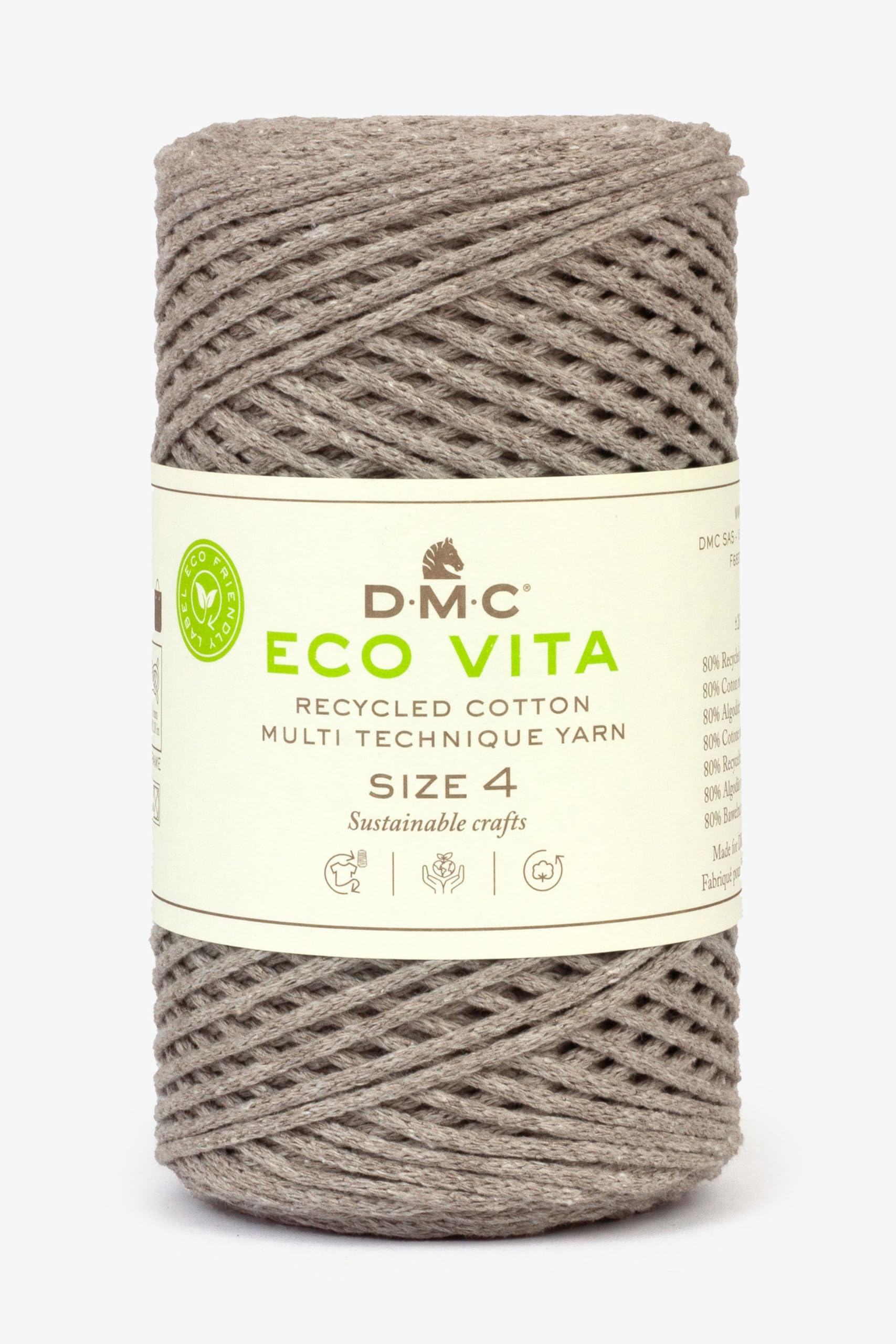 DMC Eco Vita 4, Grey Crochet Knitting Macrame Yarn, 250g