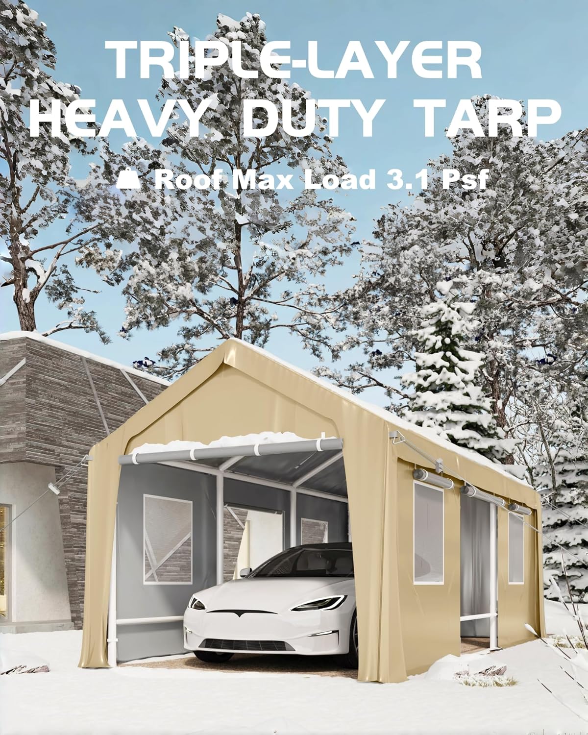 20x 13x 11 Windproof Carport Top Replacement Cover Heavy-Duty Garage Top Tent Shelter Tarp Waterproof UV Protected (Top Cover ONLY, Frame Not Included) Yellow 20x 13x 11 Windproof Carport Top Replacement Cover Heavy-Duty Garage Top Tent Shelter Tarp Waterproof UV Protected (Top Cover ONLY, Frame Not Included) Yellow