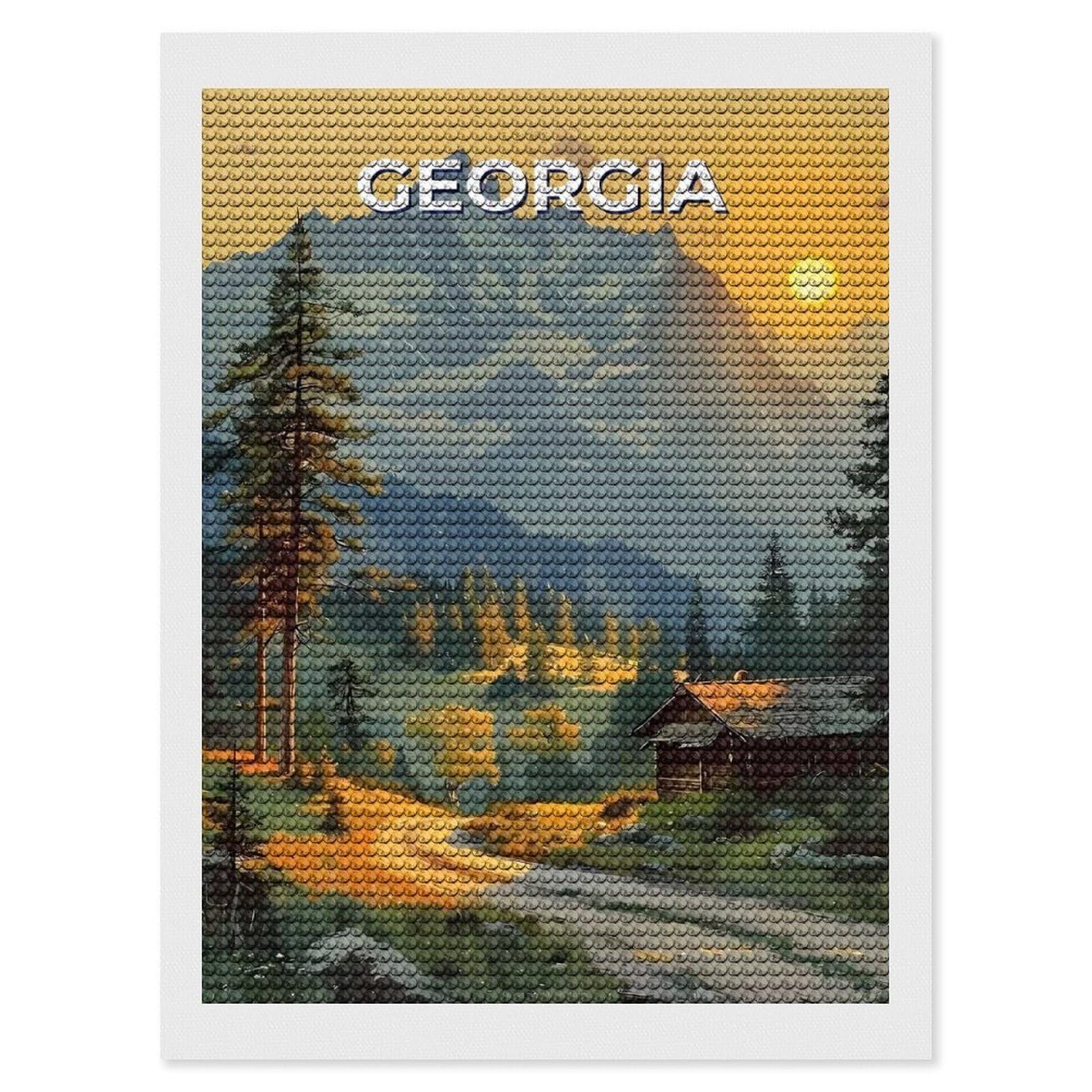 Junmoney Georgia Mountain Landscape Diamond Painting Set 12"x16", for Beginners, Modern Decor, Simple to Start, Gift Idea, Pleasing Wall Art Project