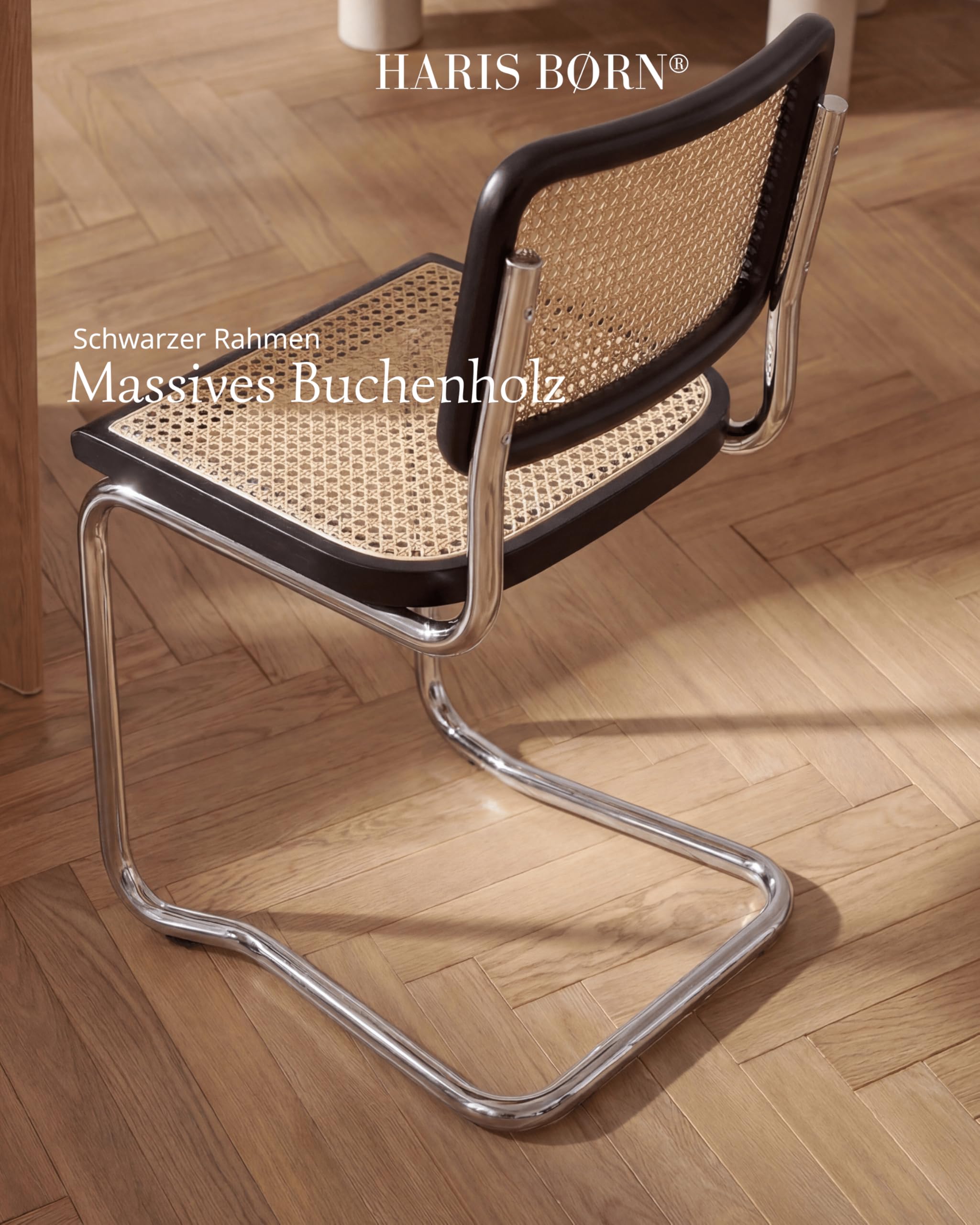 Haris Børn® Design Freischwinger Wiener Geflecht (2er Set) Schwarz – Handgefertigt in Italien - Hochwertige Rattan Stühle - Freischwinger Stühle in Rattan Stuhl Optik - 30 Tage risikofrei testen