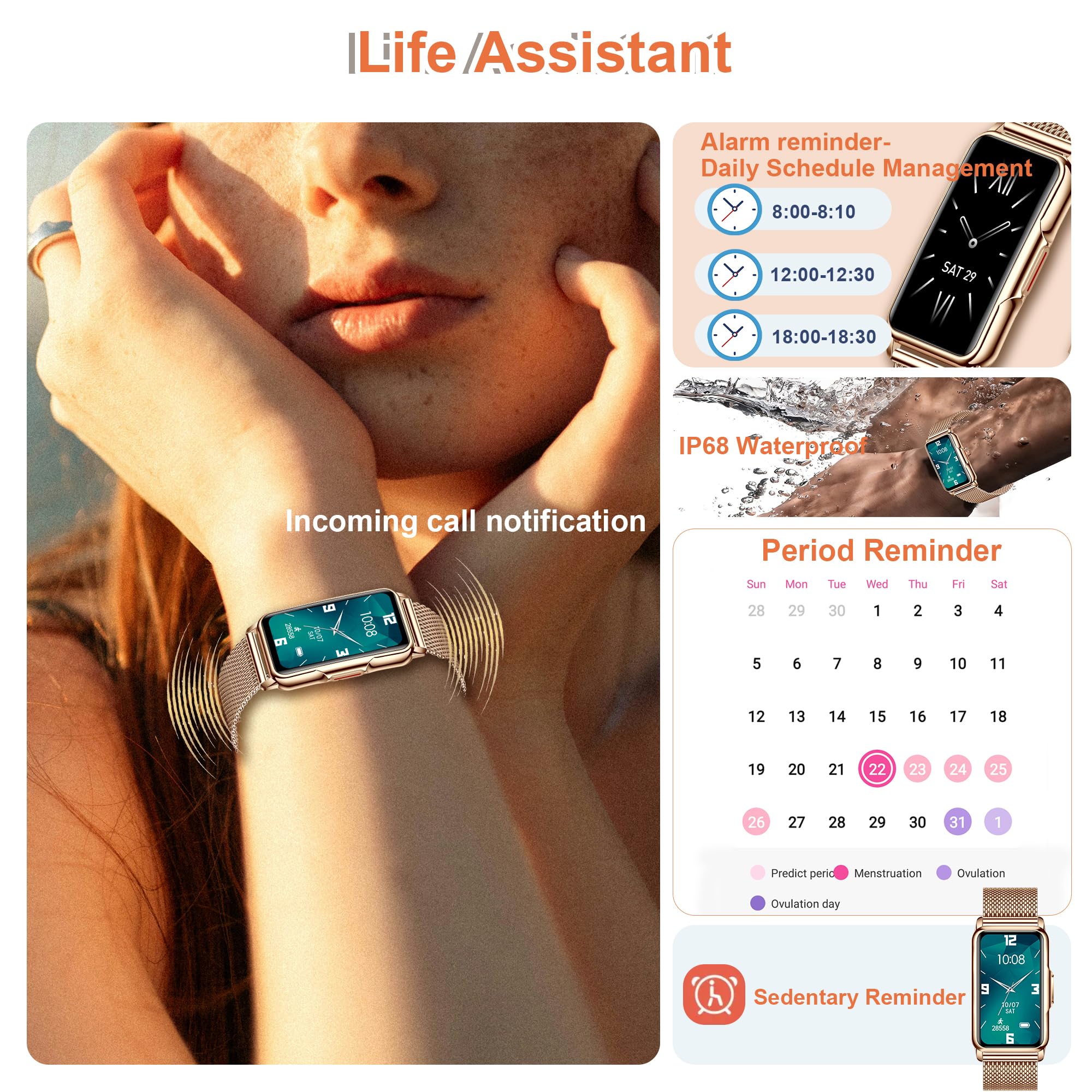 Reloj Inteligente Hombre Mujer, 126+Deportes Smartwatch HD de 1,47" con Notificaciones Bluetooth, Podómetro, Monitor de Sueño, Monitor de Frecuencia Cardíaca, SpO2, Impermeable IP68 para Android/iOS | Bluetooth, Presión Arterial, SpO2, Frecuencia Cardíaca
