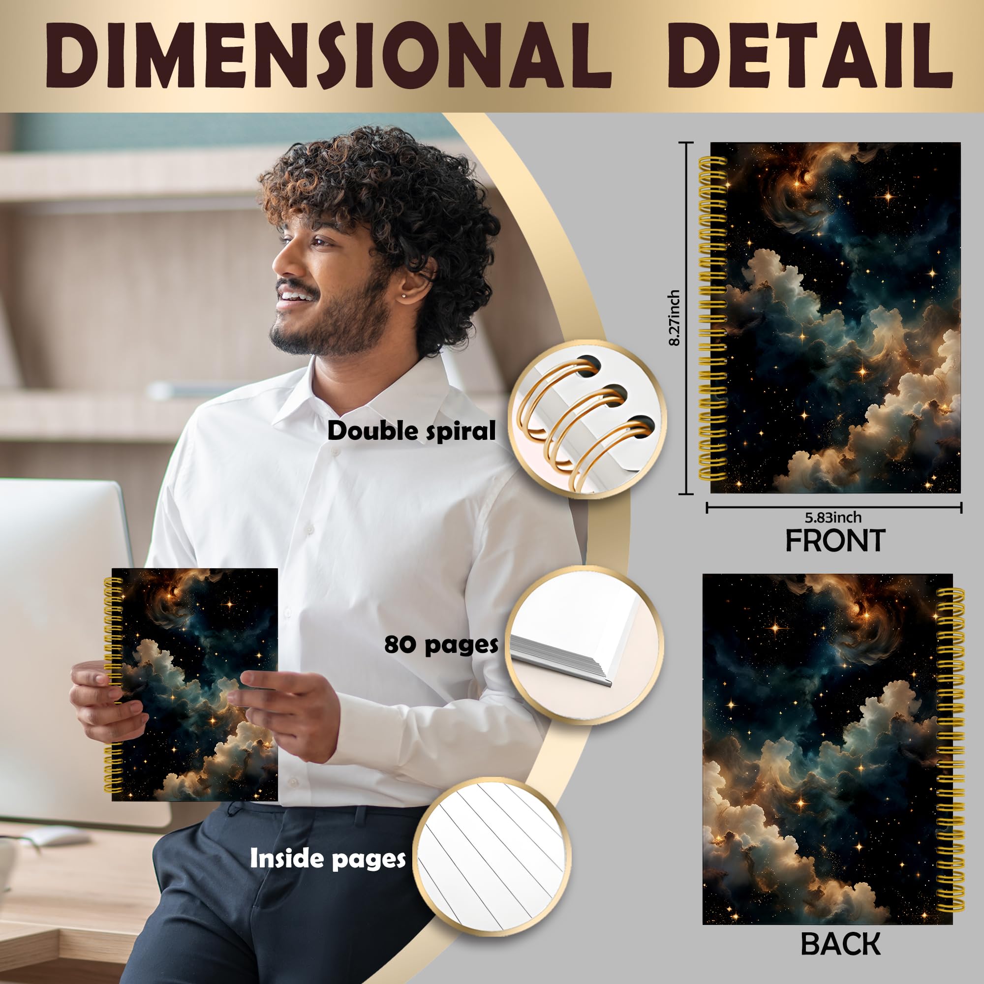 Taccuino con cielo stellato con strega, nebulosa stelle, galassia, diario spaziale per donne e uomini, quaderno a spirale estetico, 5,5 x 8,3, forniture per ufficio e scuola