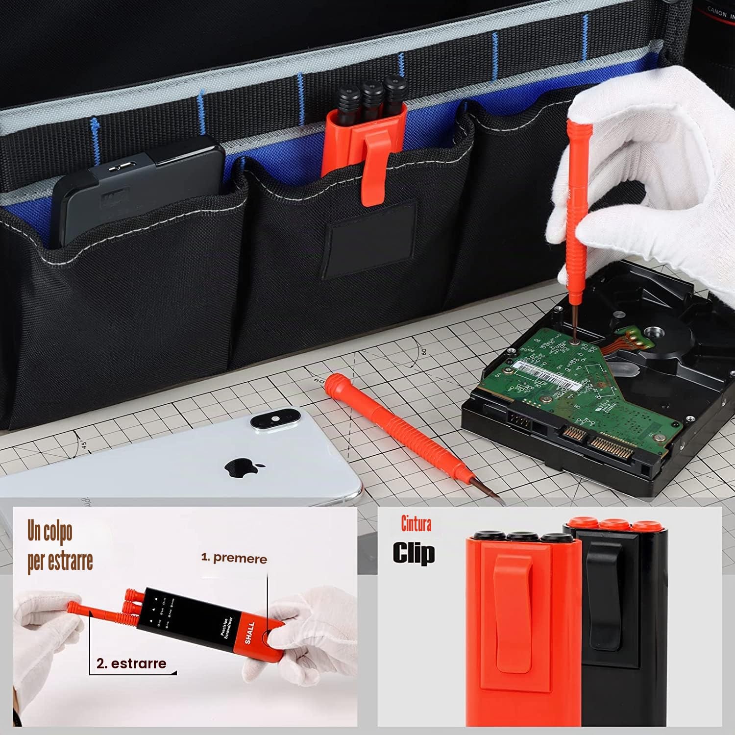 SHALL Set di 6 cacciaviti di precisione con custodia, 12 misure magnetiche, kit di strumenti di riparazione fai da te per computer portatile, occhiali, orologi, elettronica