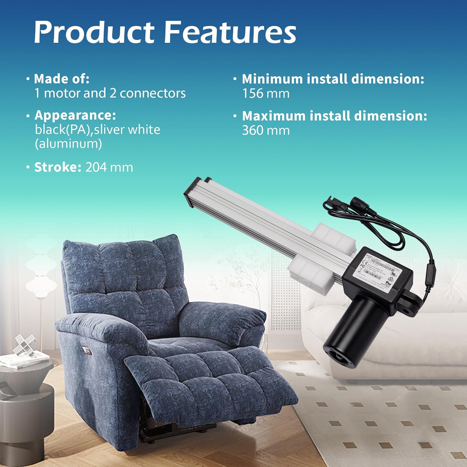 Okin motor installed in a recliner