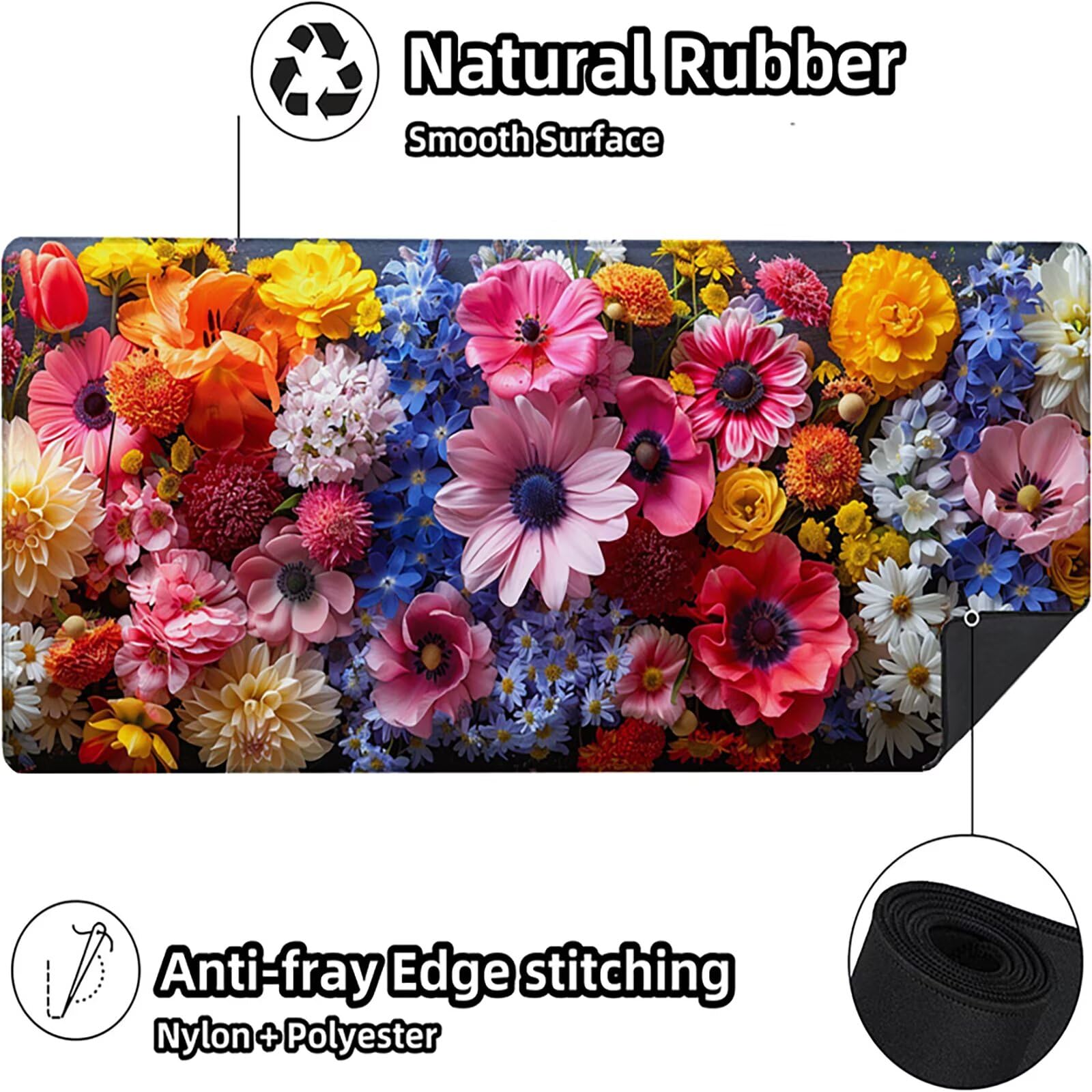 Flor Alfombrilla Ratón Gaming XXL 1500x800mm, Alfombrilla Gaming Rosa Mousepad con Base de Goma Antideslizante, Impermeable Desk Mat para Teclado y Raton, Accesorios Gaming, Regalos de Hombre 1-0
