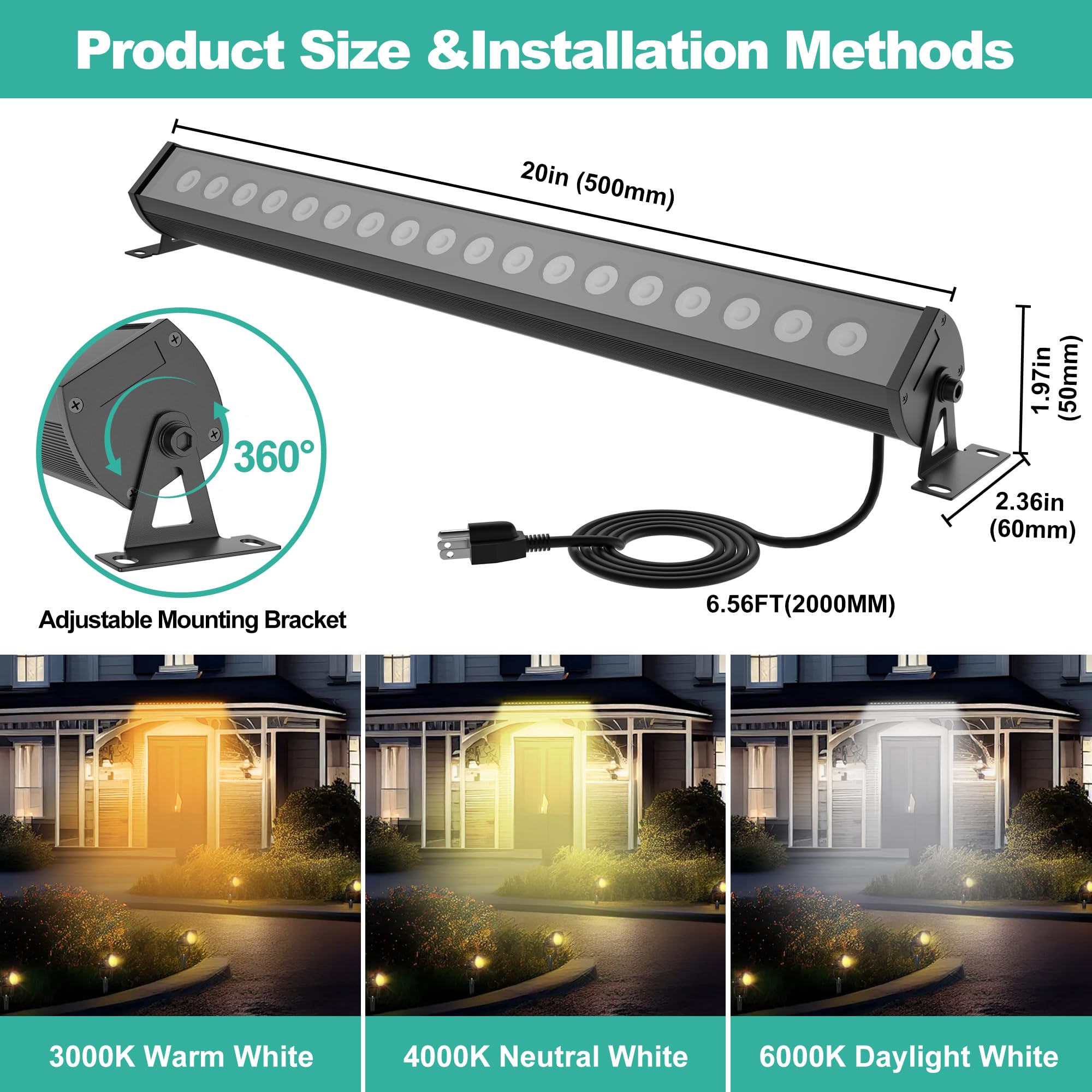 Faretto LED 50 cm 36 W Bluetooth IP66 dimmerabile 8 modalità luce festa discoteca