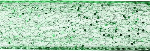 Miniatura 8 de MEEDEE Cinta de malla de alambre verde con purpurina y cinta de Navidad verde brillante de 2.5 pulgadas, cinta verde esmeralda para decoración de