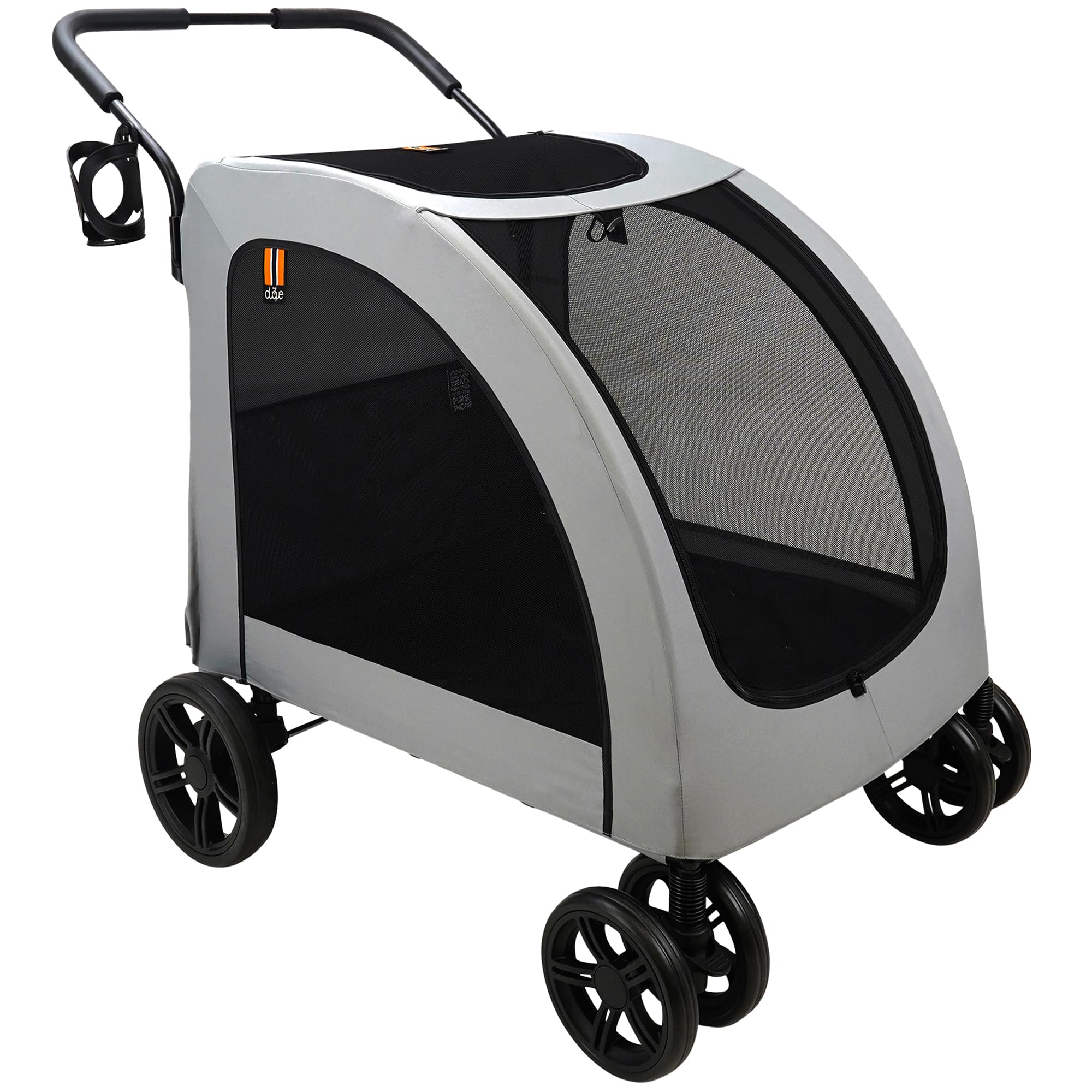 Carro para perros Chester - Carrito de paseo para perros grandes, carrito de paseo para gatos, plegable, incl. protector de lluvia, portabebidas, carga máx. 50 kg, color gris