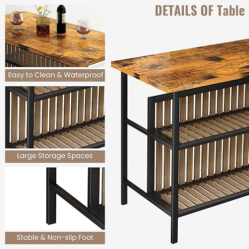 Miniatura 5 de Lamerge Juego de mesa de bar y sillas de 3 piezas, juego de mesa de bar industrial para 2 islas de cocina con asientos, mesa de altura de mostrador