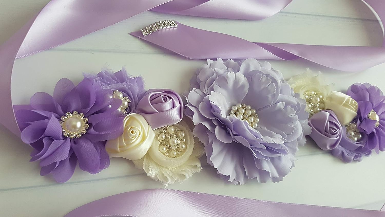 LMC Purple And Ivory Baby Shower Mommy To Be Sash And Corsages USA Handmade (Sash and Daddy to be pin set)