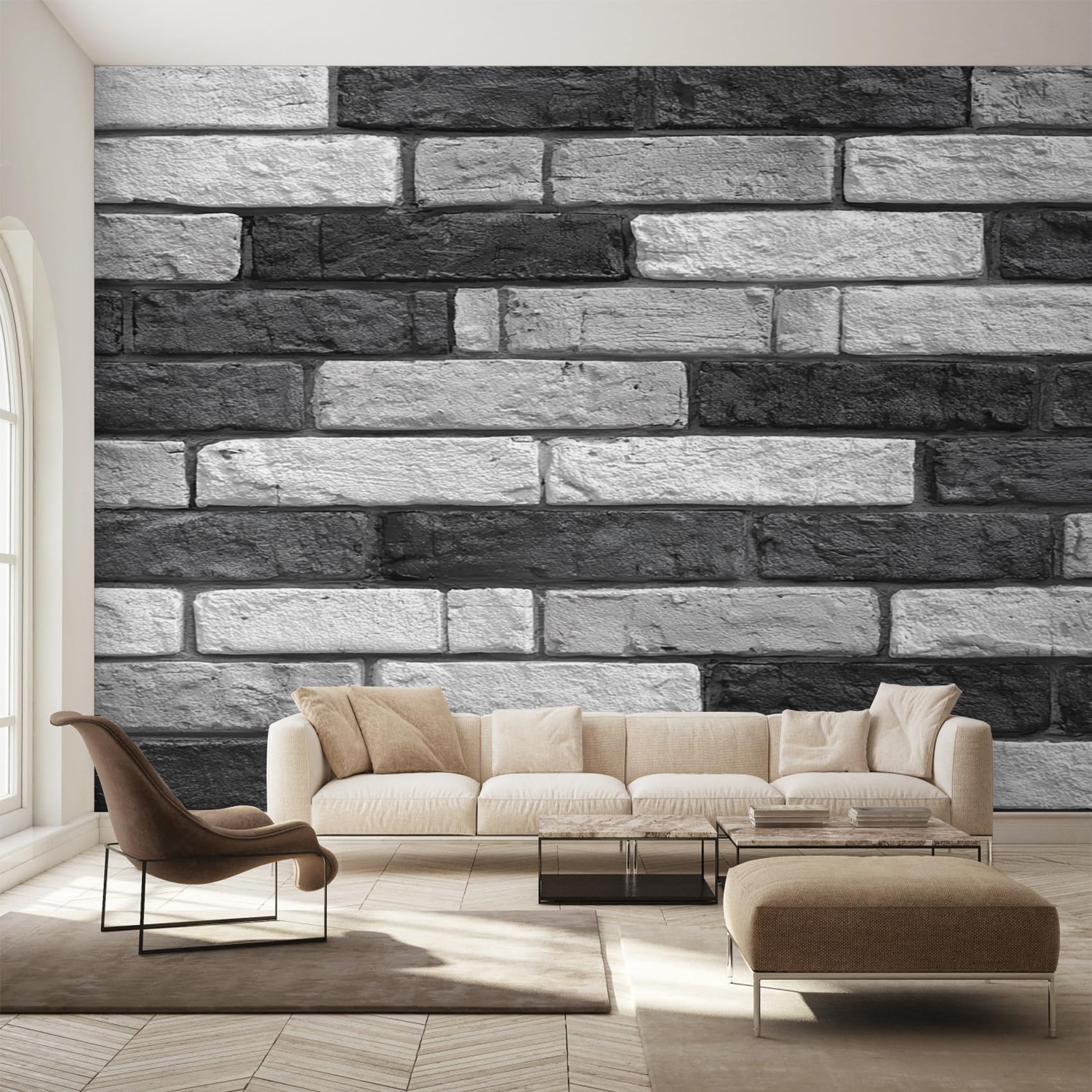 Papier peint intissé brique noir et blanc 366x254 cm K-MZ&22 pour salon