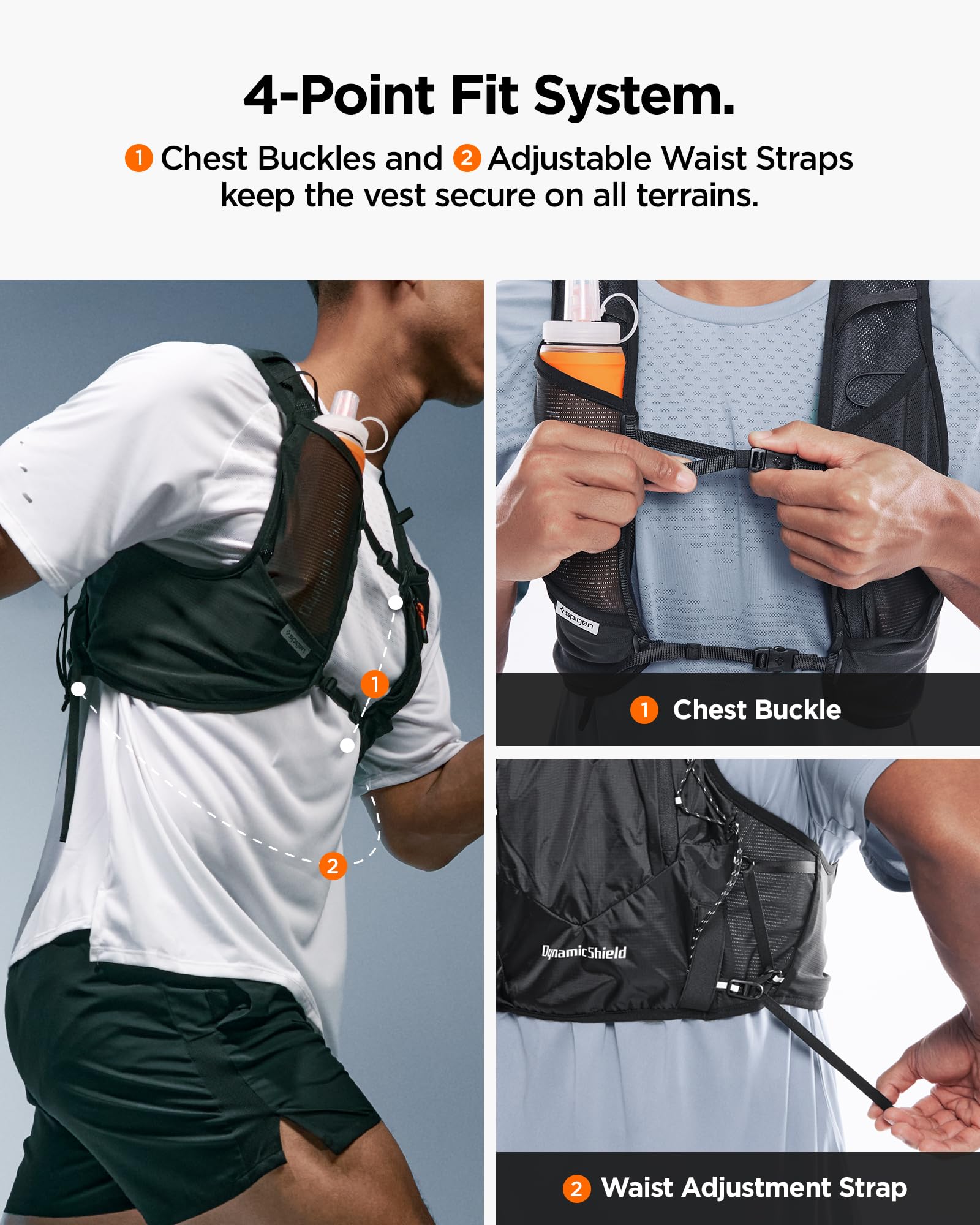 Spigen Gilet Running 5L con Flask 500ml, Supporto Smartphone, Vestibilità Regolabile M/L Active Black