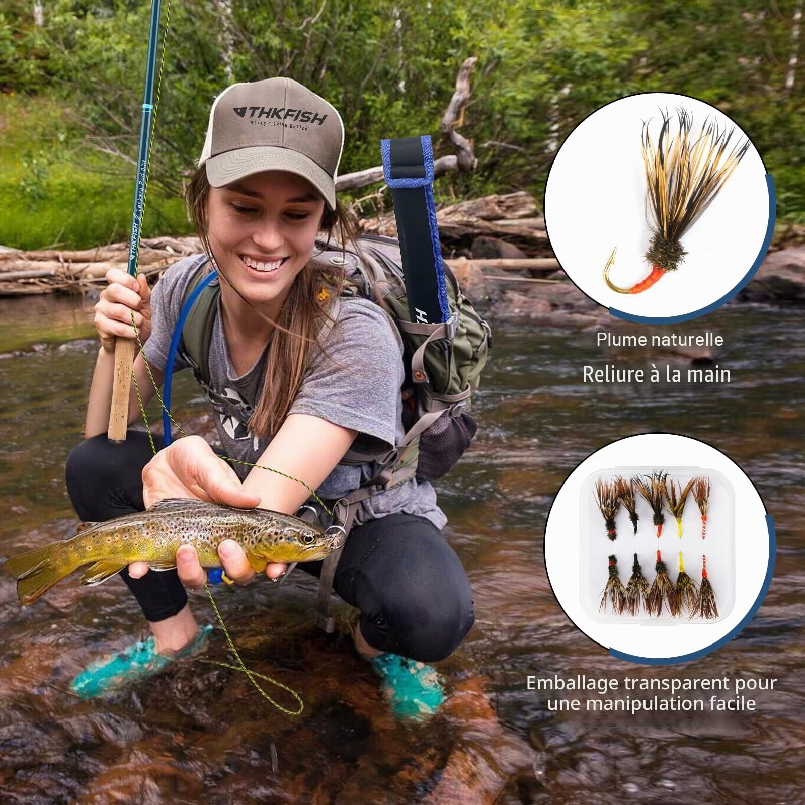 THKFISH Tenkara Kit de canne à pêche télescopique en fibre de carbone 24T avec étui de transport, ligne de pêche et leurre de pêche à la mouche pour ruisseaux, truite, bar, saumon, 2,5 m, 3 m et 3 m