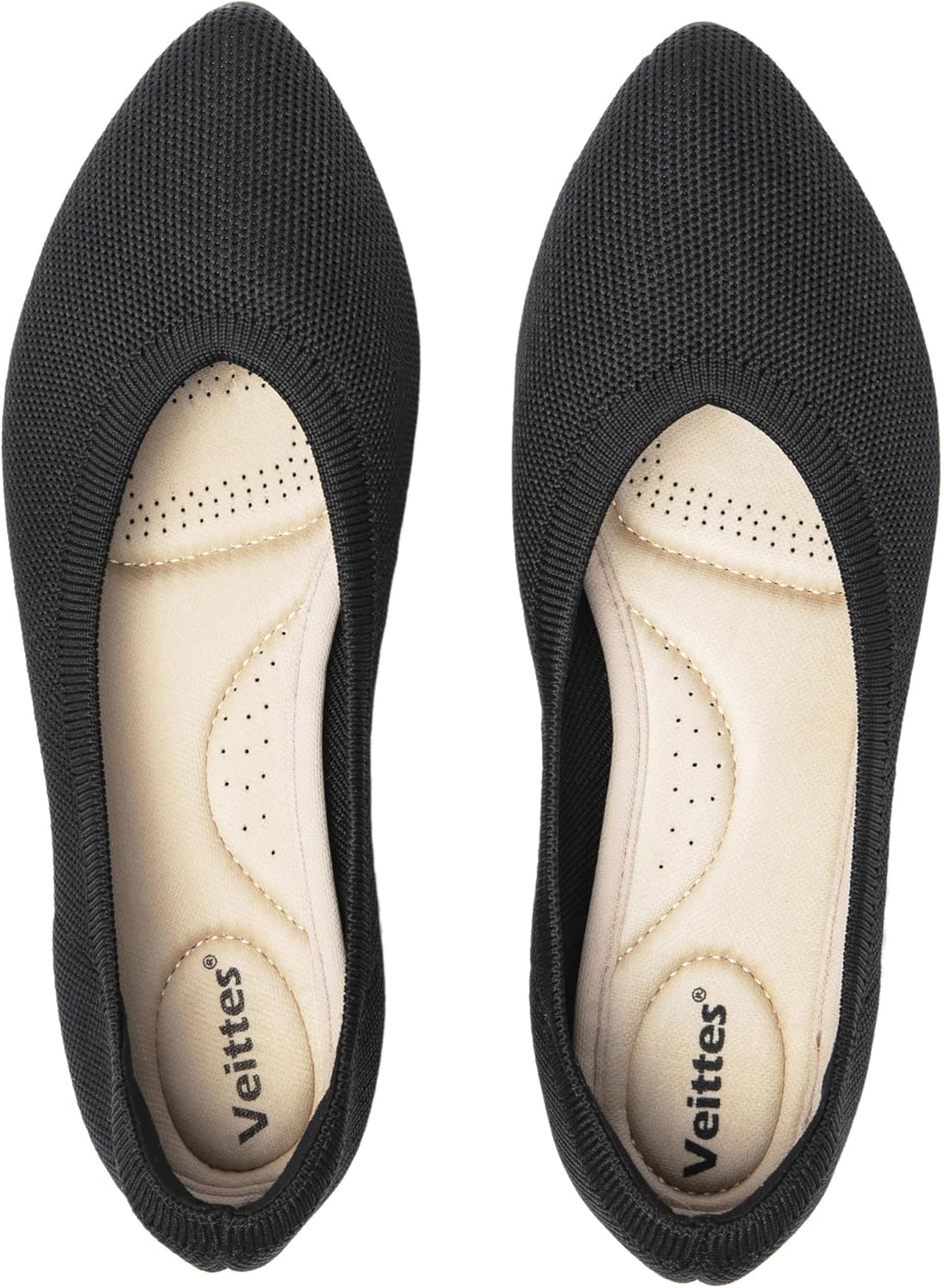 Veittes Women's Wide Width Flats Shoes, Casual Comfortable Pointed Toe Flats,Breathable Knit Slip-On Dressy Ballet Flats