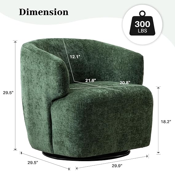 Swivel Accent Chair, Green Round Upholstered Barrel Chair