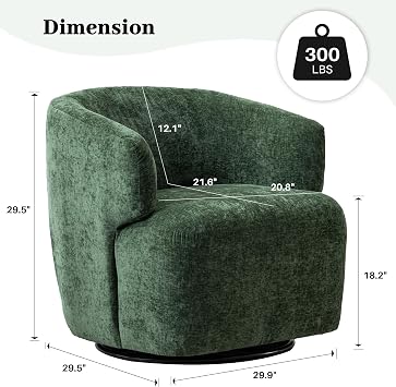 Swivel Accent Chair, Green Round Upholstered Barrel Chair