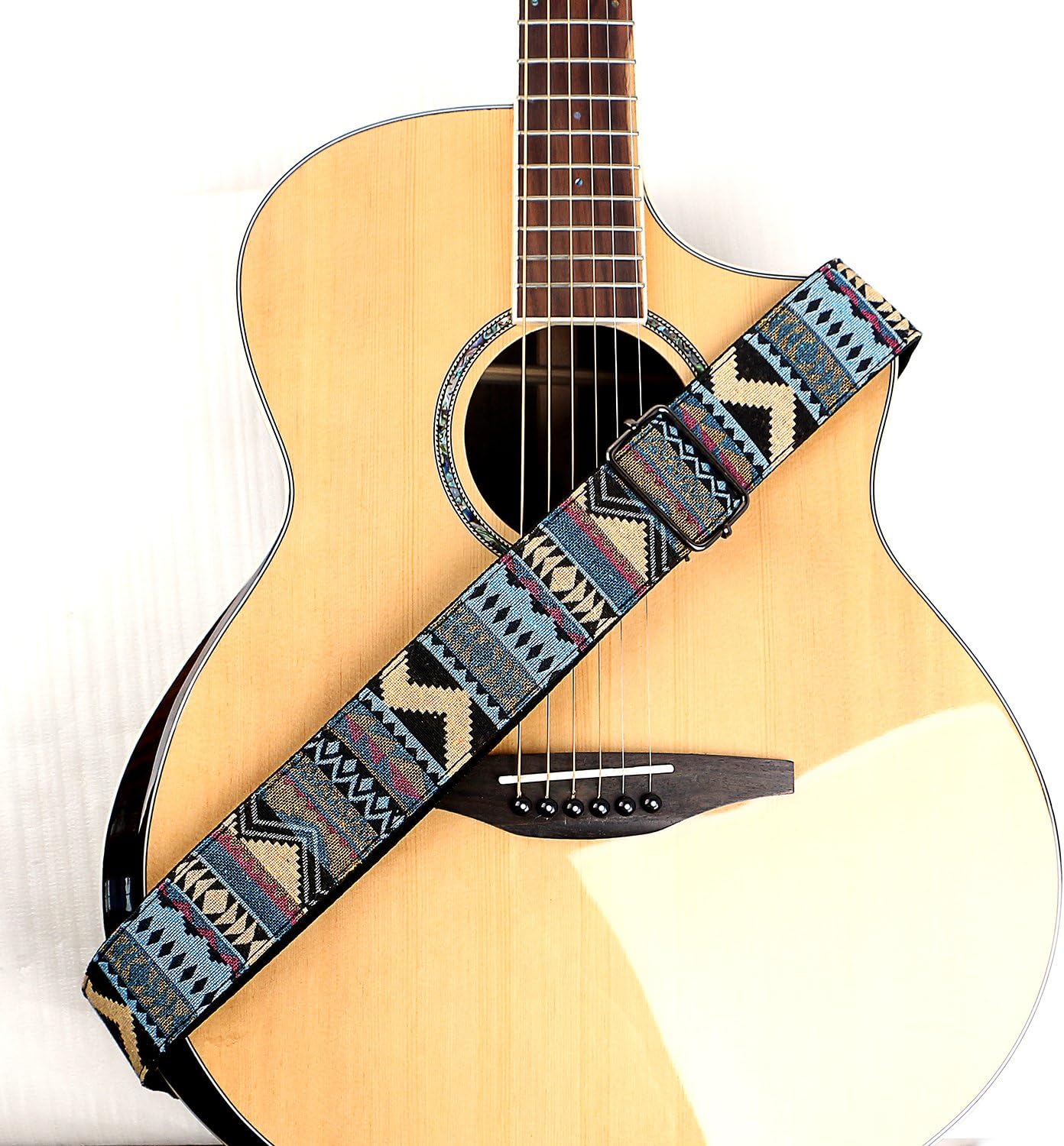 Deviser Ndebele national style Weave Cotton Guitar Straps,Soft leather end with pick holder For acoustic,classical,electric,bass guitar/2 picks Color Random Free