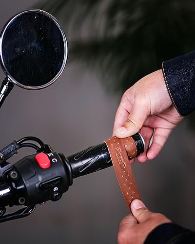 Vista 73 de Motorcycle Handlebar Leather Throttle Grips Wrap Covers With 3M Tape Universal for all Bike Handles Accessories By Trip Machine Company Cherry Red