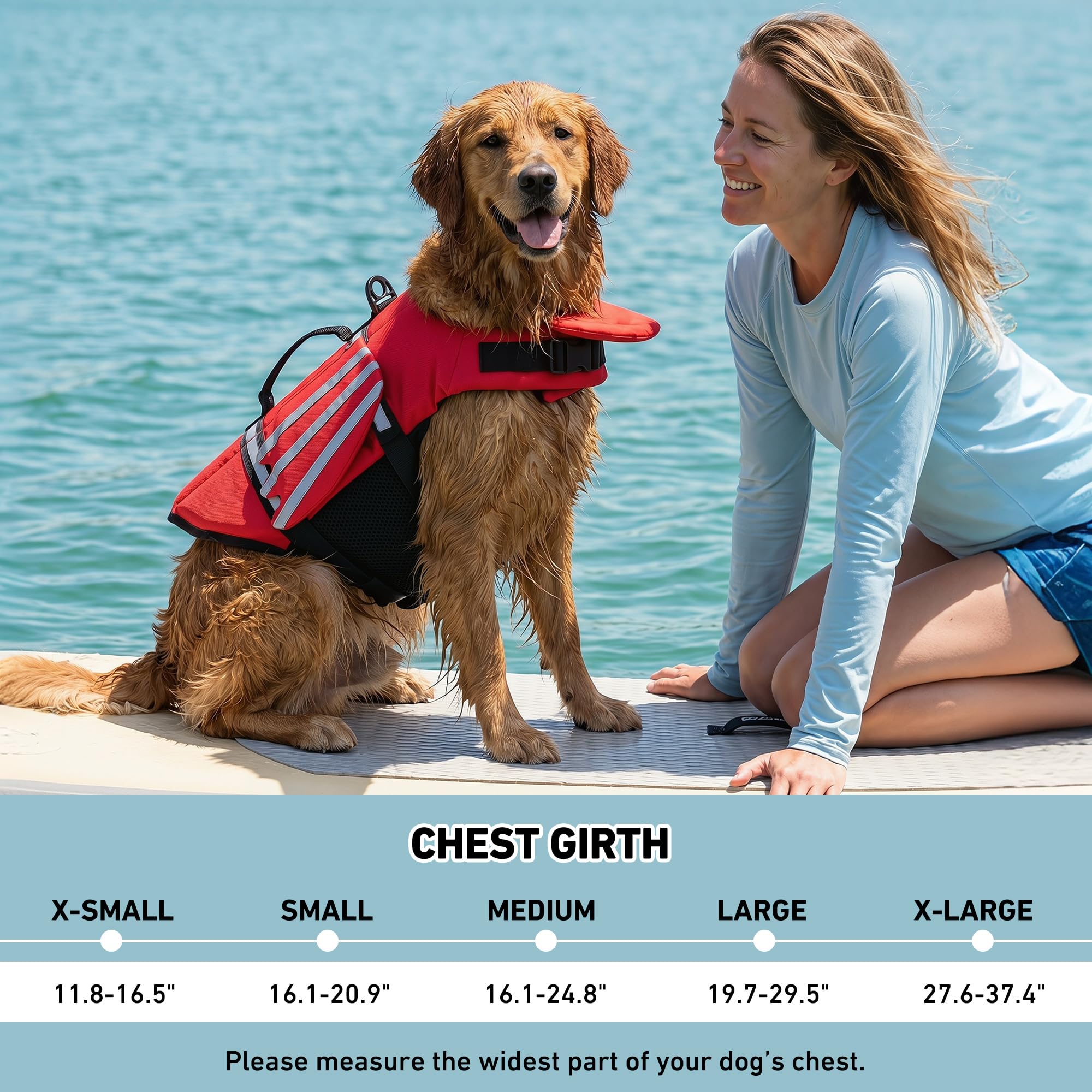 Petglad Hundeschwimmweste, Flügel Hundeschwimmweste mit Kinn-Schwimmer-Rettungsgriff für kleine, mittelgroße und große Hunde, verstellbare hohe Sichtbarkeit, Bootfahren (Rot, XS)