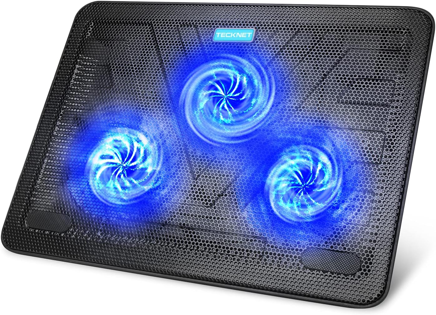 TECKNET Cooling Pad 12"-17" Laptop Cooler with 3 Ultra Quiet Fans at 1200RPM, Ergonomic Comfort Notebook Cooling Pad with 2 USB Ports, Light-weight Gaming Laptop Cooling Stand