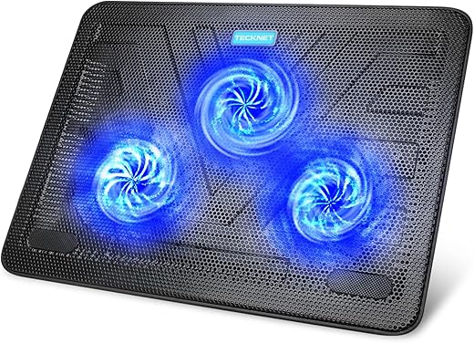 TECKNET Cooling Pad 12"-17" Laptop Cooler with 3 Ultra Quiet Fans at 1200RPM, Ergonomic Comfort Notebook Cooling Pad with 2 USB Ports, Light-weight Gaming Laptop Cooling Stand