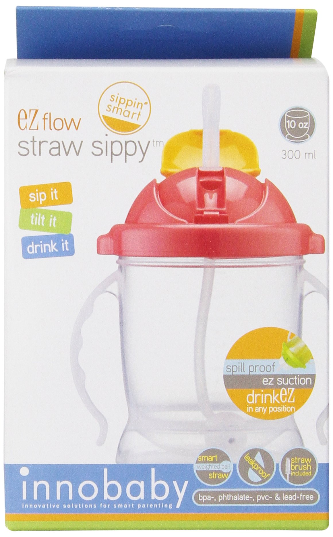 Innobaby Sippin' Smart EZ Flow Straw Sippy Cup, Pink, 10 Ounce (SIP-103)