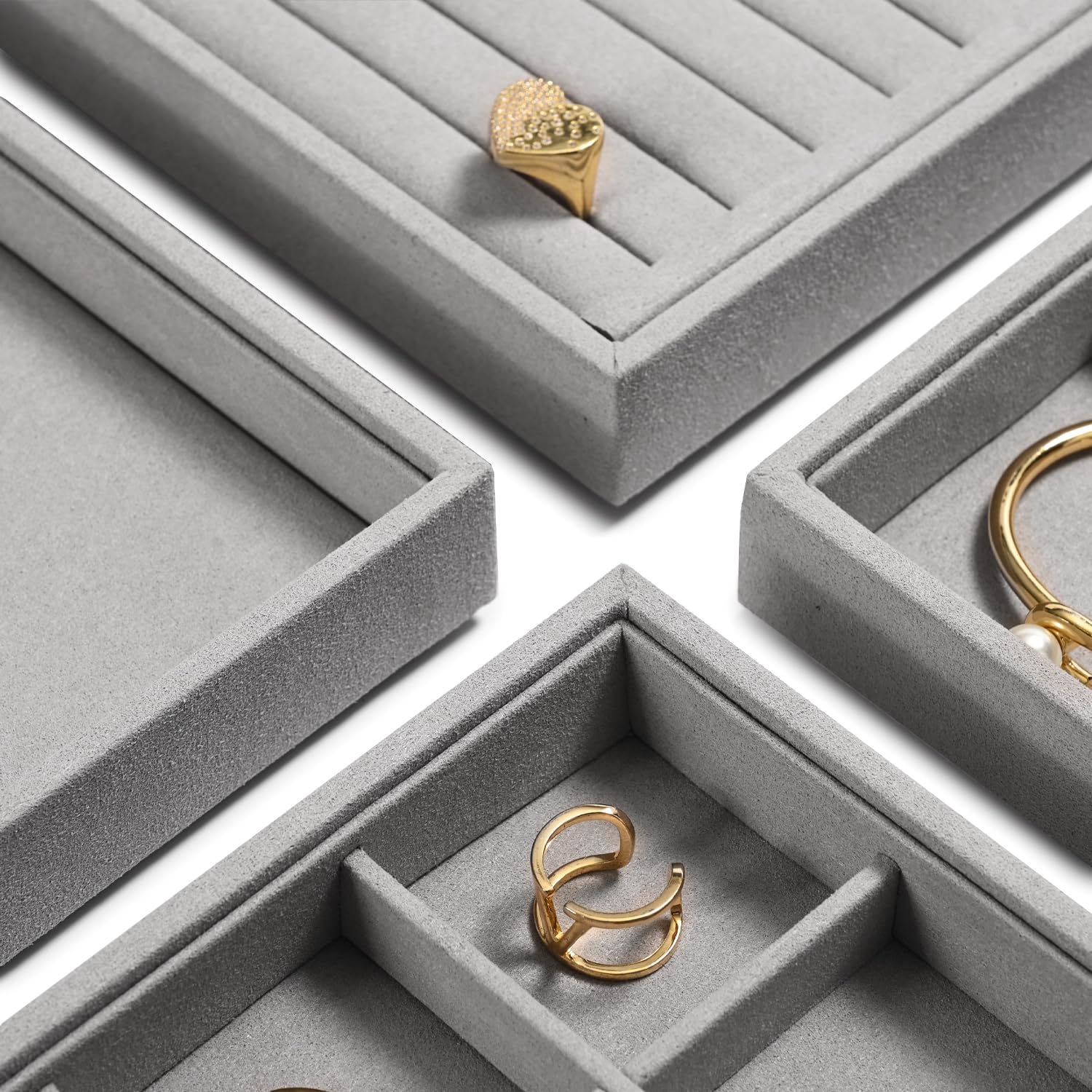 Oirlv Gris Microfibra Joyería Bandejas Plano Anillo Collar Reloj Organizador Expositor Bandejas